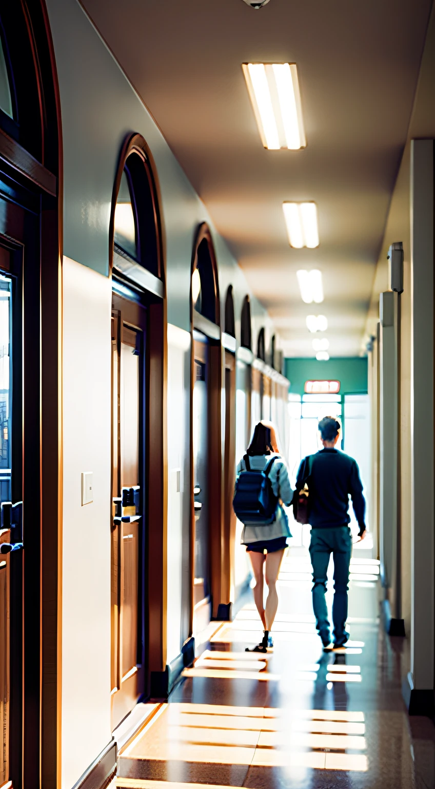 big university hallway with lots of adult students