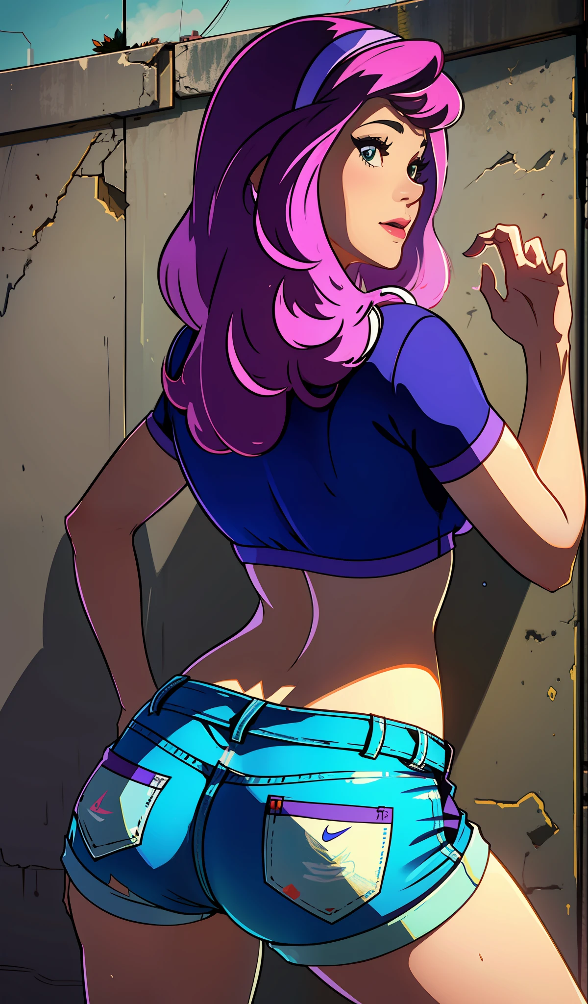 Daphne Blake, muito sensual, com roupas de funkeira Lacoste, Oakley Juliet, brasileira, na cidade do rio de janeiro, Brasil, dancing funk, rebolando, bunda grande, pernas grossas, usando um short jeans extremamente curto, showing a piece of ass, Micro Short Curto,  usando uma mini blusa, umbigo com pirsing, sneakers Nike, cabelo comprido, caixa de som  JBL no fundo, favela no fundo, periferia no fundo, corpo inteiro, muito realista, extremamente Realista, extremamente sexy, 8k, 8k extremamente detalhado), (um extremamente delicado e bonito), (obra-prima), (melhor qualidade: 1.0), (ultra highres:1.0)