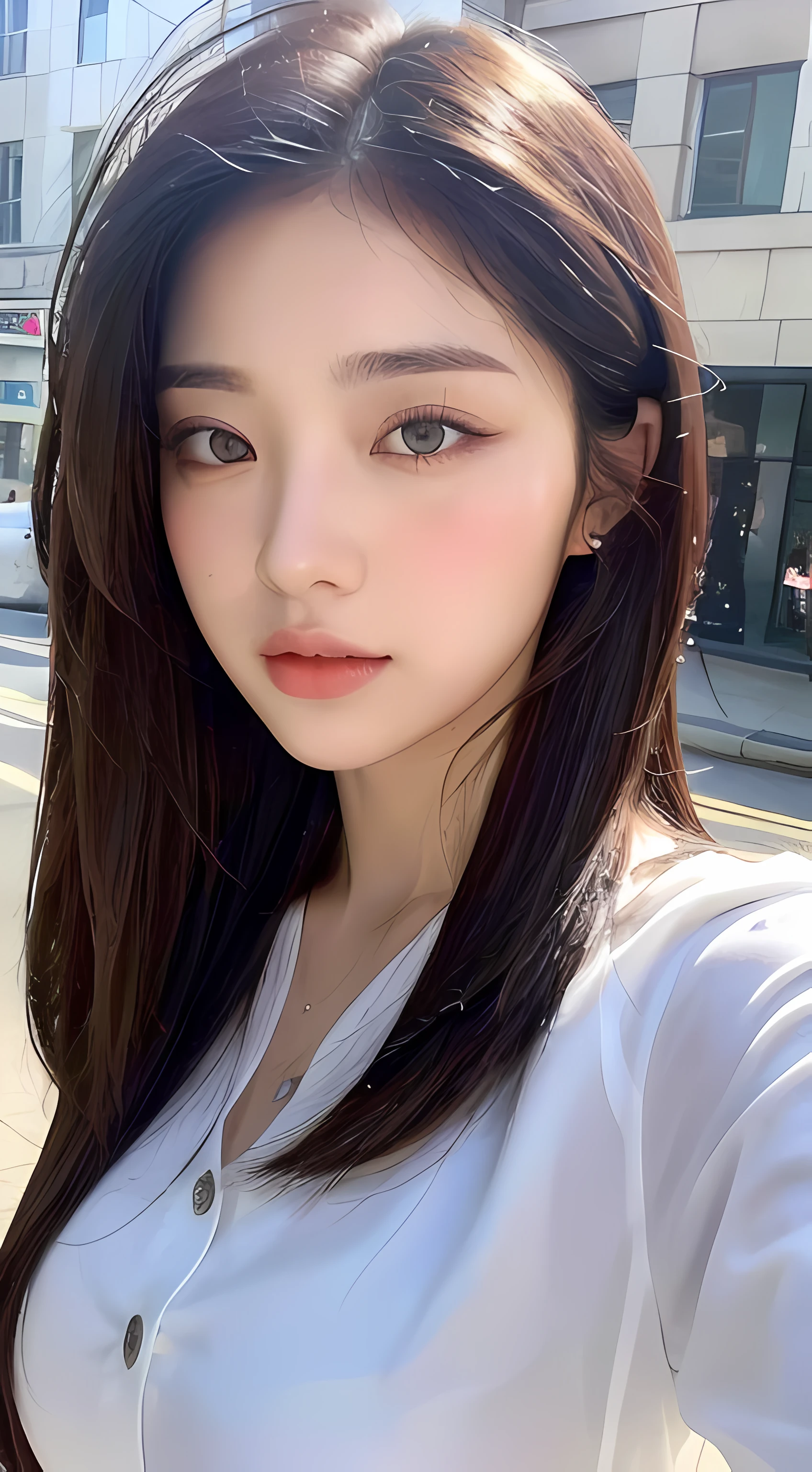 ((Best Quality, 8K, Masterpiece: 1.3)), Sharp: 1.2, Perfect Body Beauty: 1.4, Slim Abs: 1.2, ((Layered Hairstyle, Big Breasts: 1.2)), (Wet White Button Long Shirt: 1.1), (Rain, Street: 1.2), Wet: 1.5, Highly Detailed Face and Skin Texture, Detailed Eyes, Double Eyelids, Looking at the Camera