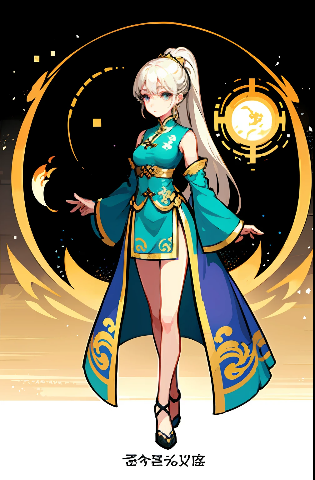 (offcial art:1.5,品质最佳,finedetail)full bodyesbian,Beautiful white girl,Chinese mythology style fantasy world costume,white skirt,Long, Flowing white hair,Very long ponytail,refined demeanor,A faint sad expression,Heroic,The body is graceful,beautifullegs,perfect bodies,Elegant and flowing。