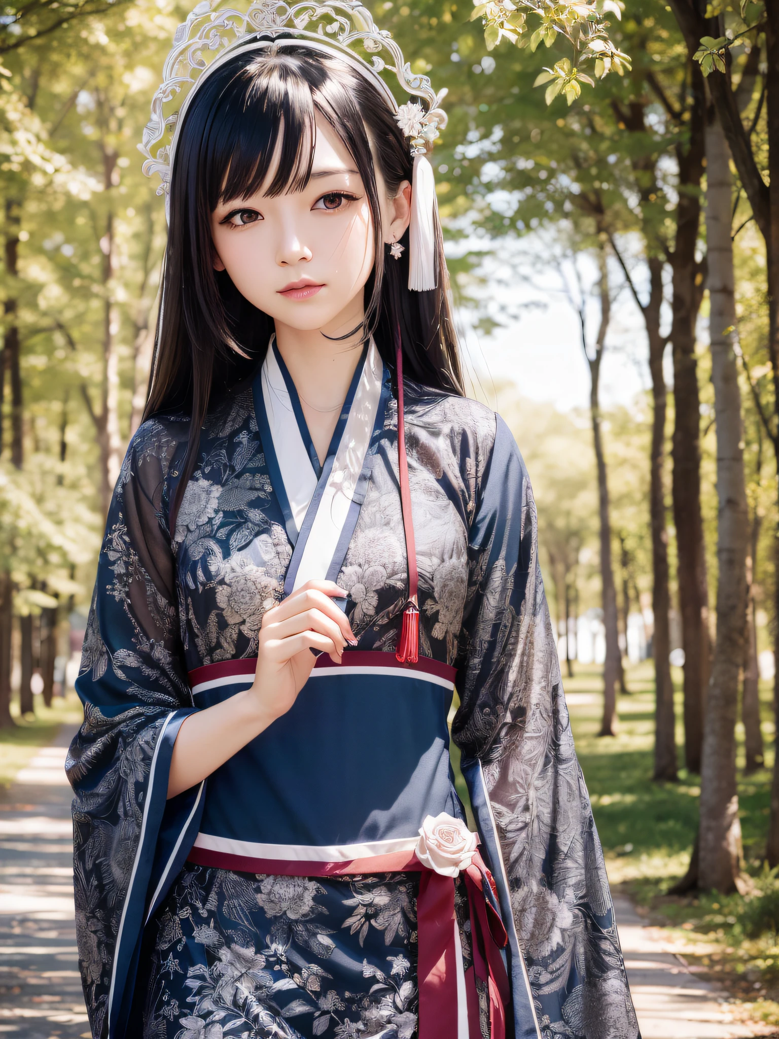ru_qun,best_quality,head,original_outfit,hanfu,clear details,masterpiece, best_quality, clear details,1girl,Chinese park background,cowboy shot,detailed skin texture,detailed cloth texture, beautiful detailed face, ultra detailed,photorealsim