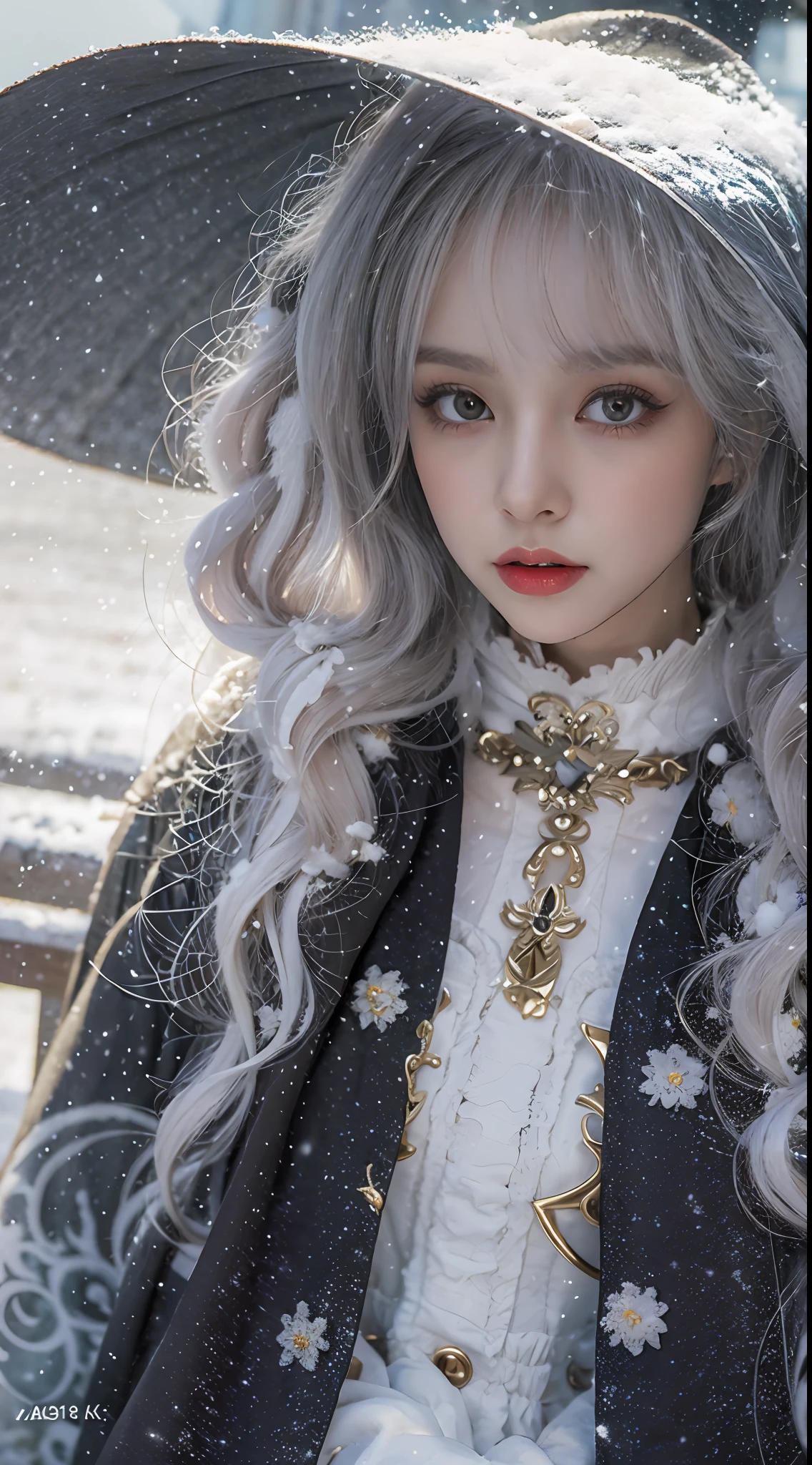 (8K, RAW photos, best qualtiy, tmasterpiece:1.2),(realisticlying, photograph realistic:1.4)
Lolita costume,Lace, Aerith Gainsborough, sat on the ground,(Cloak,do lado de fora,Cover with snow,snowfield) high high quality, highdetailskin, looking at viewert,