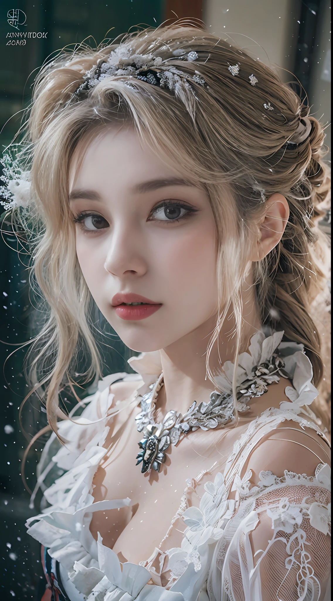 (8K, RAW photos, best qualtiy, tmasterpiece:1.2),(realisticlying, photograph realistic:1.4)
ta costume,Lace, Aerith Gainsborough, sat on the ground,(Cloak,do lado de fora,Cover with snow,snowfield) high high quality, highdetailskin, looking at viewert,