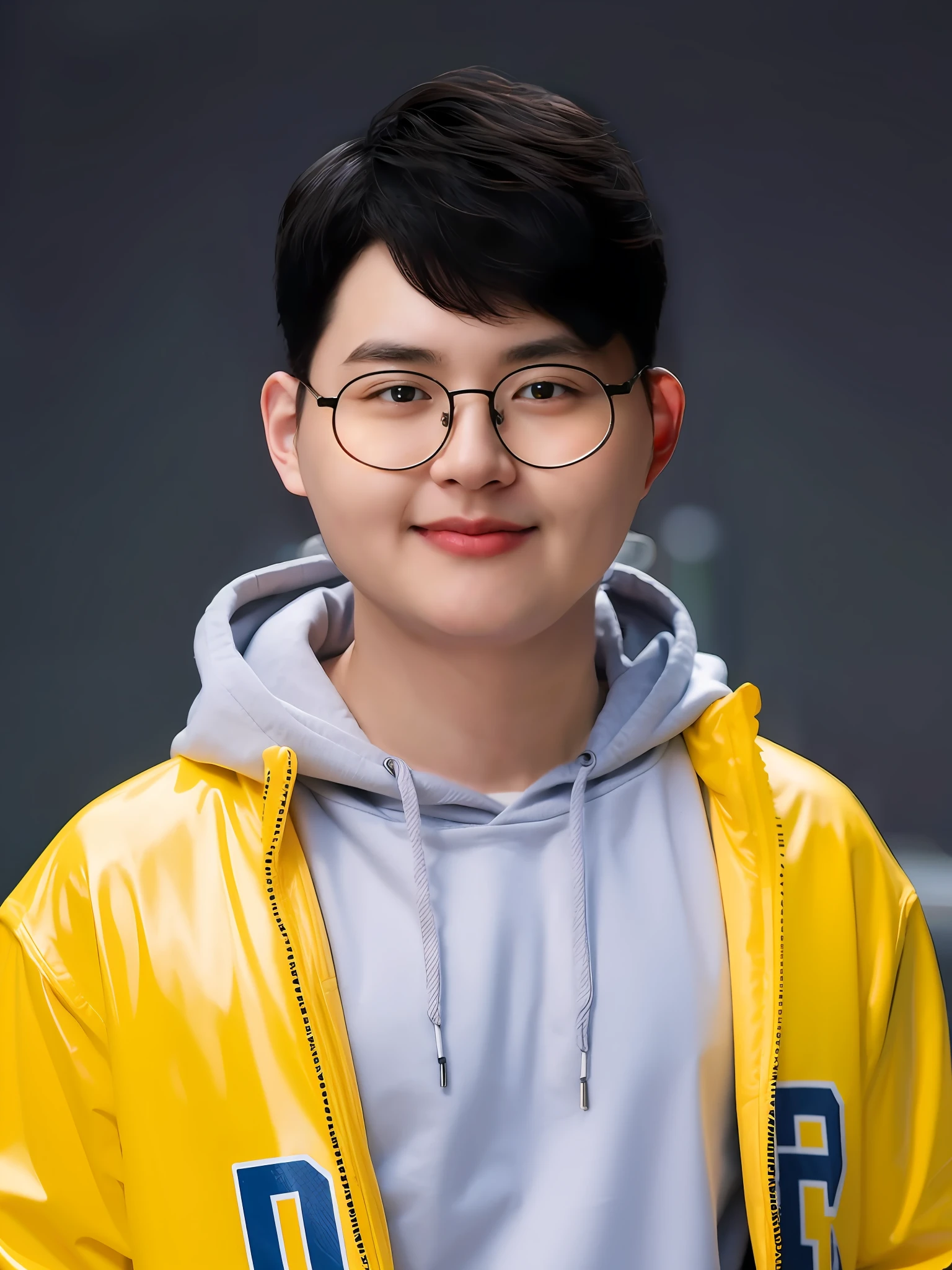 A Chinese male high school student,Wearing a blue casual sweatshirt in PVC