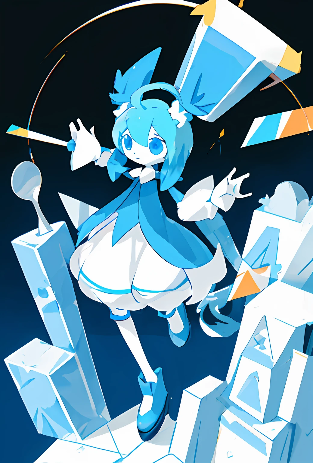 There is a blue cartoon character,There is a white arrow on it, anthropomorphic silhouette, full body mascot, Blue body, blue colors, anthropomorphic character, Very sad, blue head, cartoonish and simplistic, spoon slim figure, with blue skin, Blue Deer, an anthropomorphic blue hedgehog, human - shaped,Beautiful 3D PVC model of small and cute isometric rabbit emoji,Soft and smooth lighting,muted pastel colors,3d icon clay render,120mm lens,3D blender rendering,Polygon trend,modular constructivism,blue backdrop,physically-based renderingt,at centre