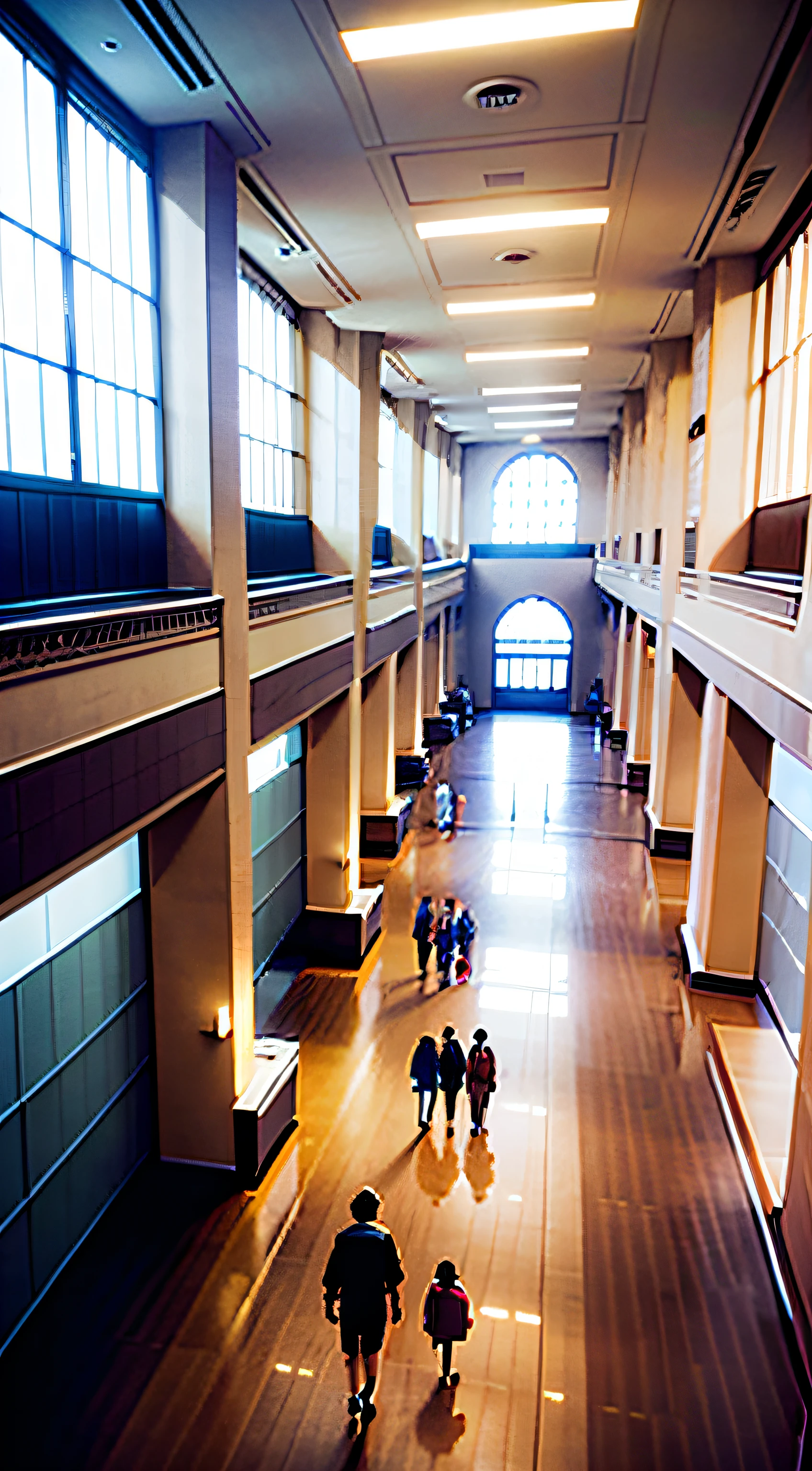 inside of a big university hall, lots of students