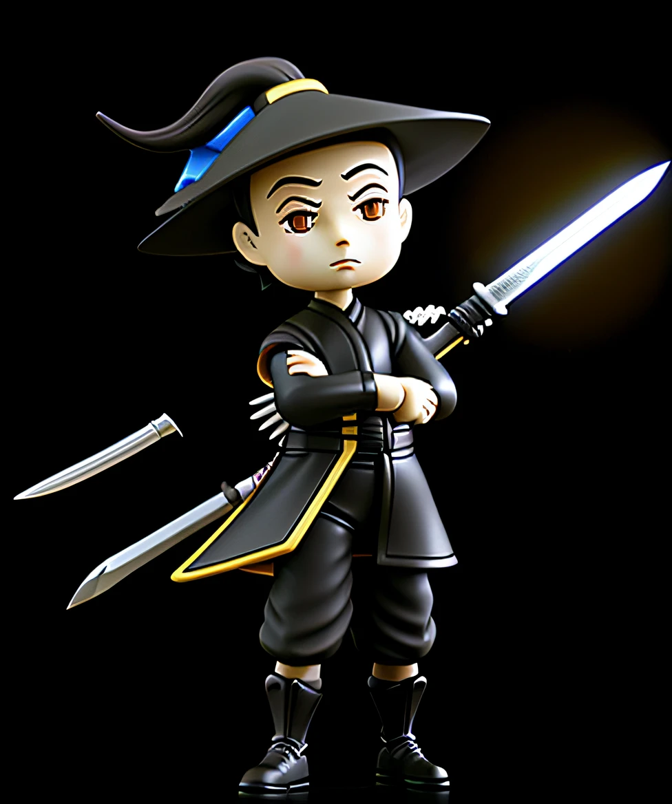Close up of toy character of man holding sword, heise jinyao, zhongli from genshin impact, zhao yun, from bravely default ii, full-body wuxia, in the style of sifu 🔥 😎 🕹️ 👀 :2, shirow masamune, Katana Zero video game character, masamune