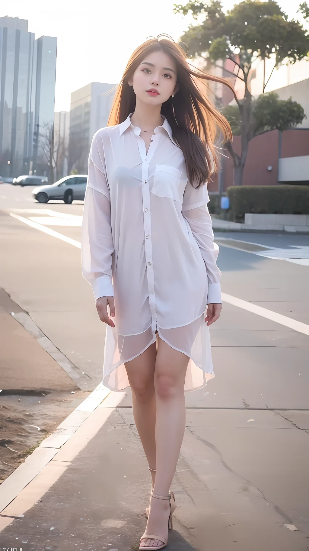 mix4, 20d, solo, long_hair, shirt, dress, high_heels, full_body, look_at_viewer, (8k, RAW photo, best quality, mastery:1.2), (realistic, photo-realistic:1.37), professional lighting, photon mapping, light energy transfer, physically based rendering,