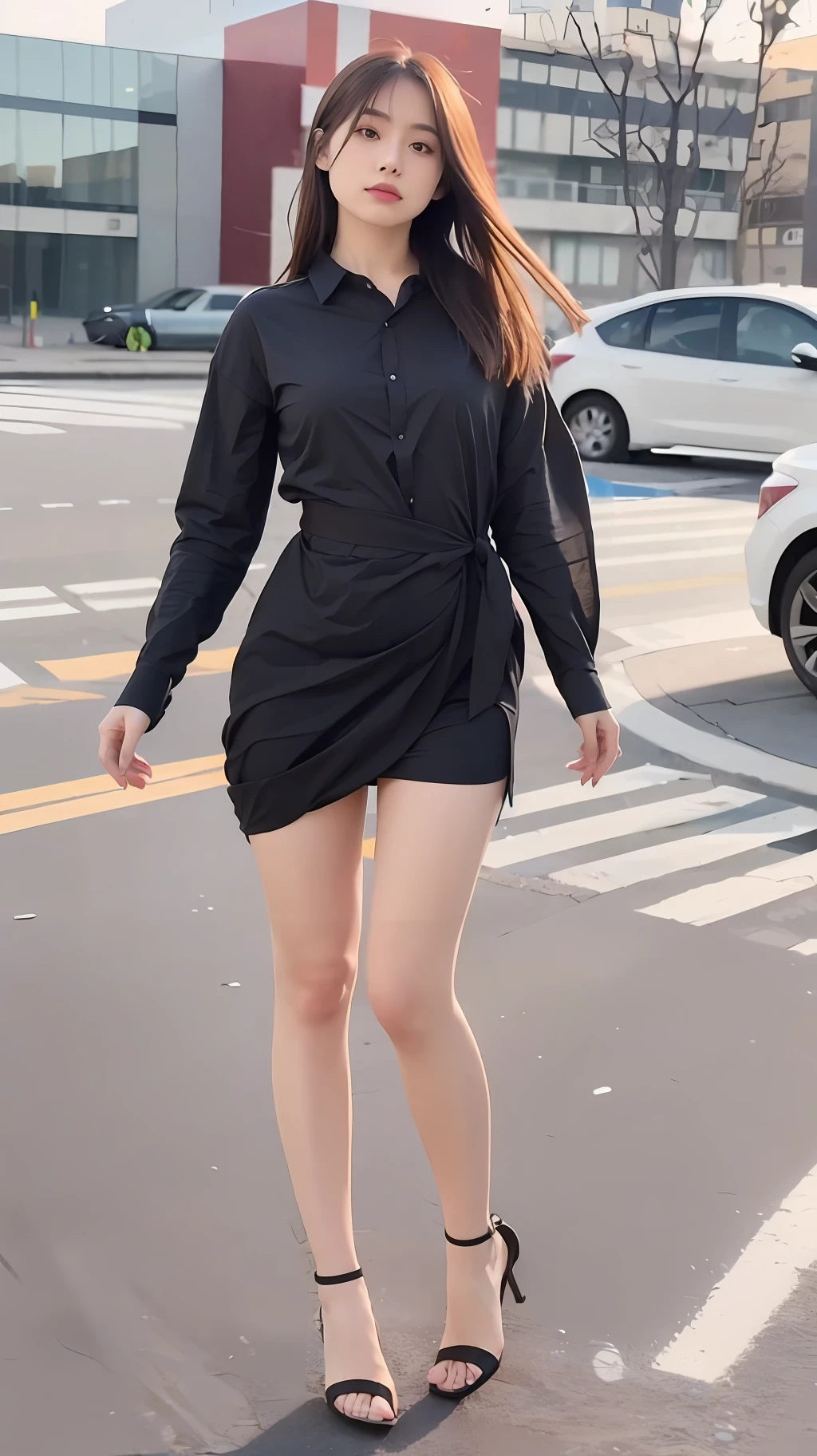 mix4, 20d, solo, long_hair, shirt, dress, high_heels, full_body, look_at_viewer, (8k, RAW photo, best quality, mastery:1.2), (realistic, photo-realistic:1.37), professional lighting, photon mapping, light energy transfer, physically based rendering,