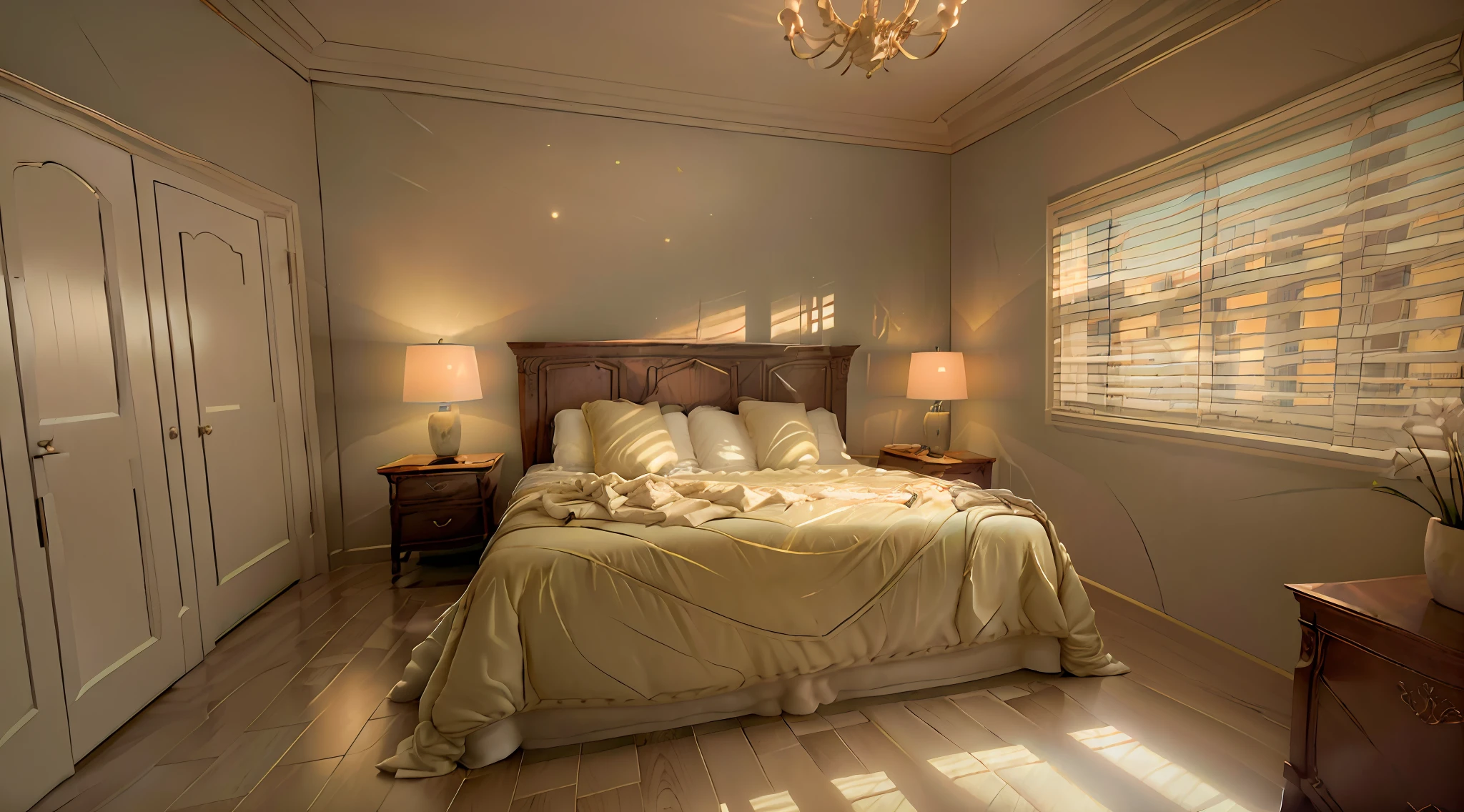 Rooms with many windows have large beds, A luxurious setting, luxury hd render, dim bedroom, dramatic lighting render, Dramatic rendering, photorealistic room, vray rendered, 3D Unreal Engine Rendering, 3D Unreal Engine Rendering, Accurate architecture rendering, Interior of a luxury apartment, vray rendered, Bedrooms, low angle dimetric rendering Place a female model