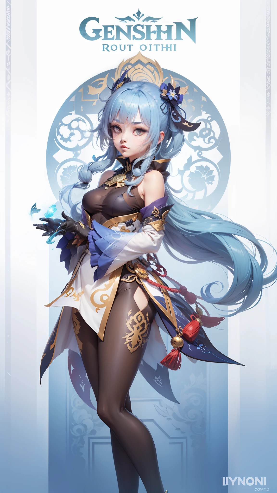 Imagem de uma mulher em uma roupa azul e preta, Impacto Genshin, Xianxia de corpo inteiro, Impacto Genshin, ayaka jogo genshin impacto, arte detalhada Onmyoji, corpo inteiro branco roxo manto, Roupas de bruxa, Personagem Impacto Genshin, Realismo, Sunset, HDR, fotorRealismoo, Realismo de anime, heaven, mona genshin impacto, ....3d , menina japonese, realismo, Beatyfull, efeitos vx, anime girl, BLUE hair ,hands, beatyfull eyes, horns, Background Story --auto