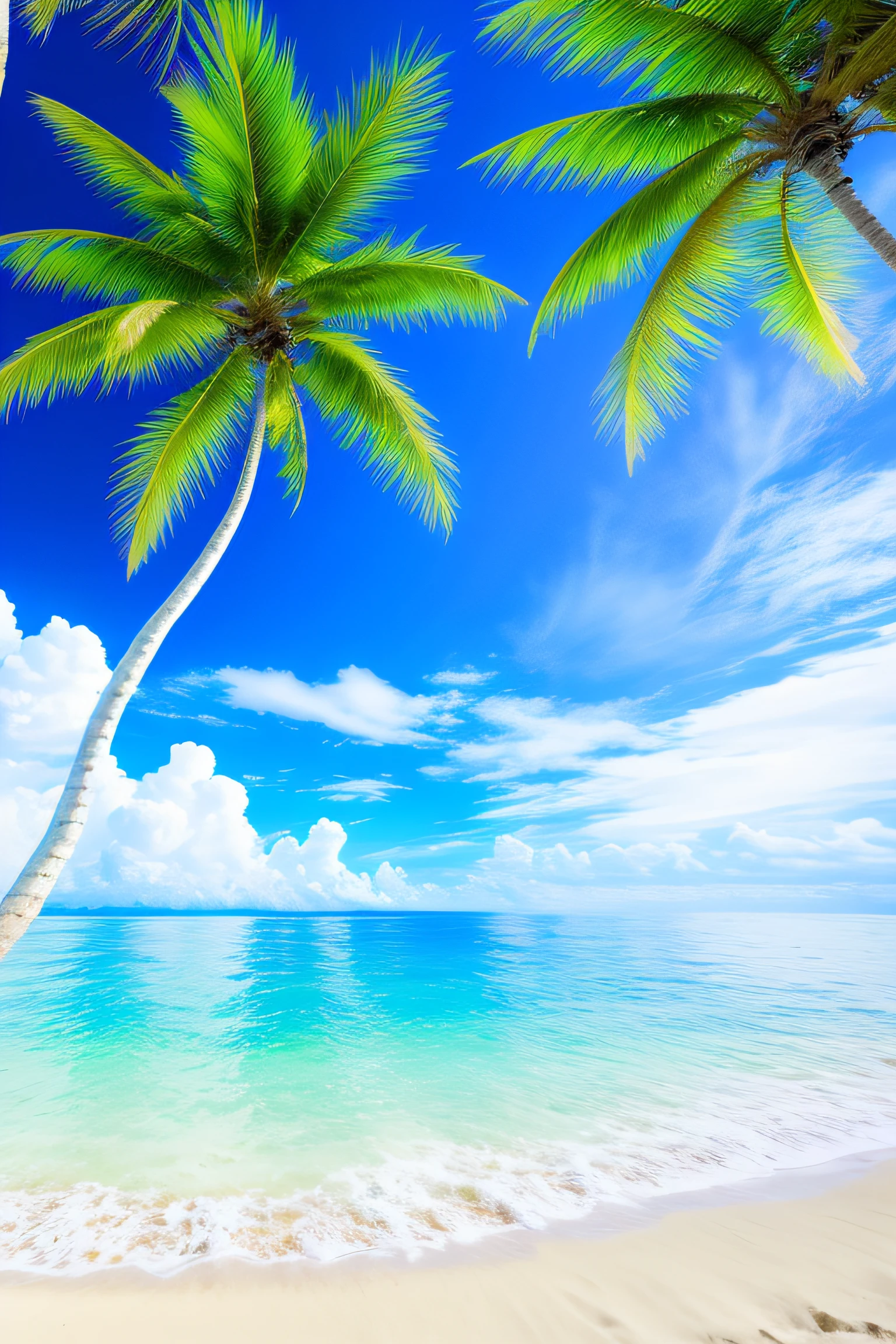 64k, hyper HD, hdr, Epic movie scene beach coconut tree background pure