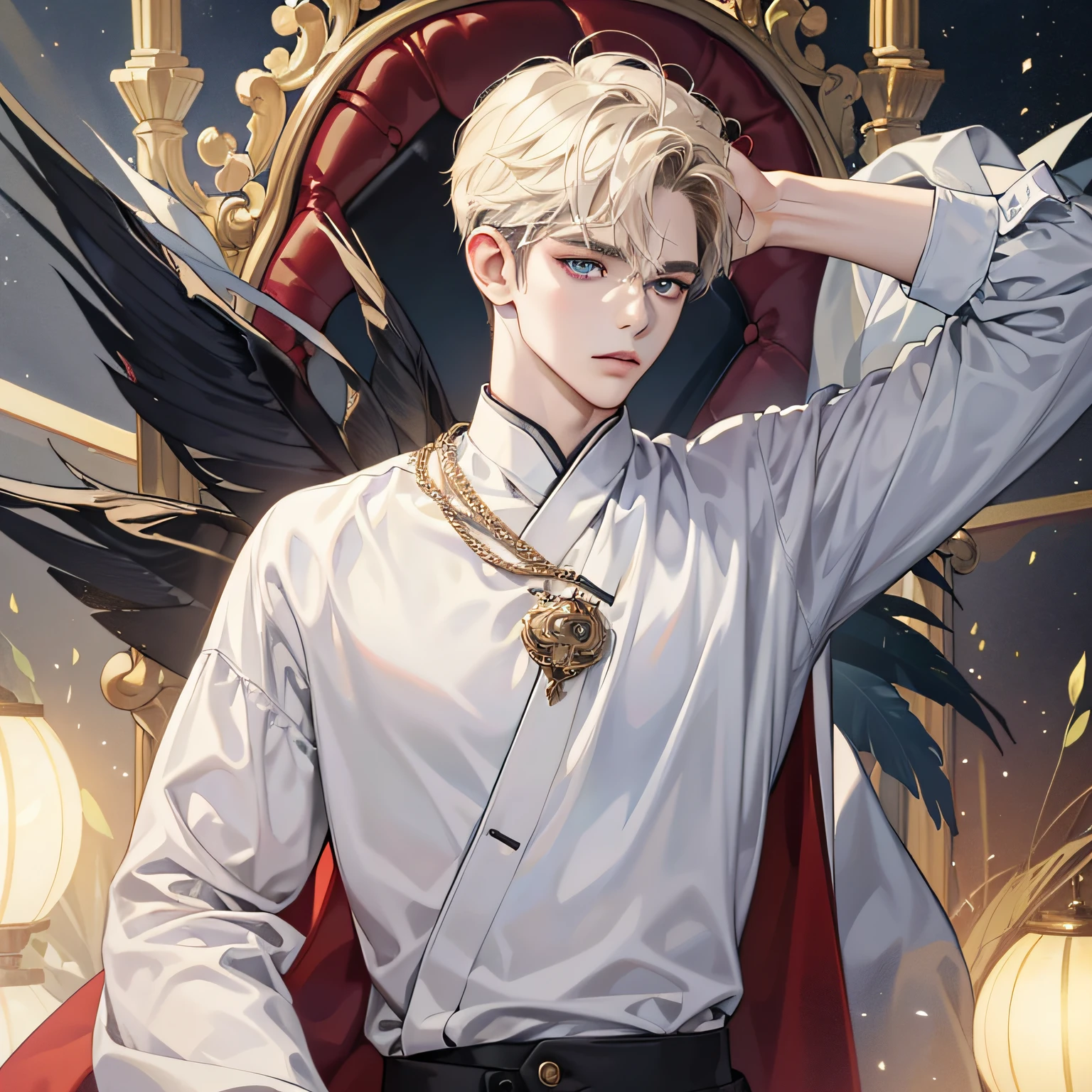 (in 8K、top-quality、​masterpiece:1.2)、1 boy、Thin macho、beautidful eyes、good-looking、The upper part of the body --auto