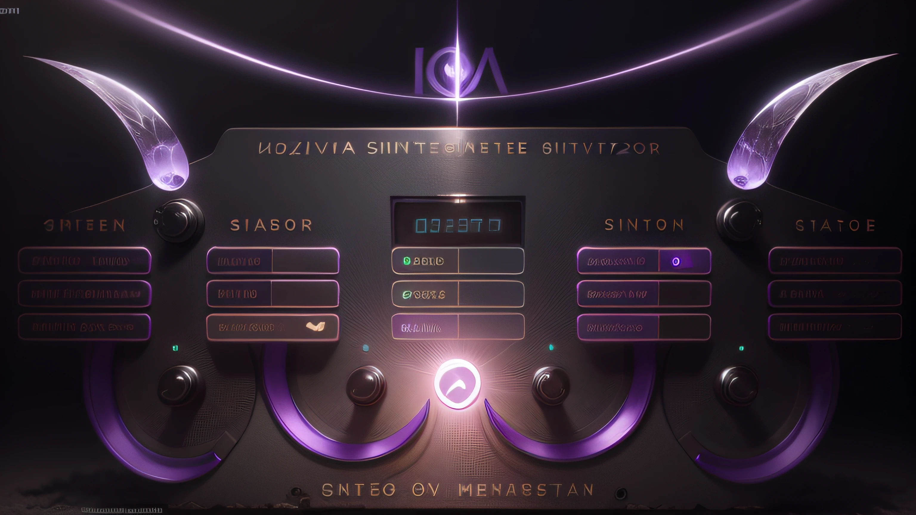 sintetizador vintage madeira moderna hitech, sintetizador preto com detalhes de glassmorphism pinkpurple nova, preto::3.3, Detalhes Pinkpurplee::1.1,