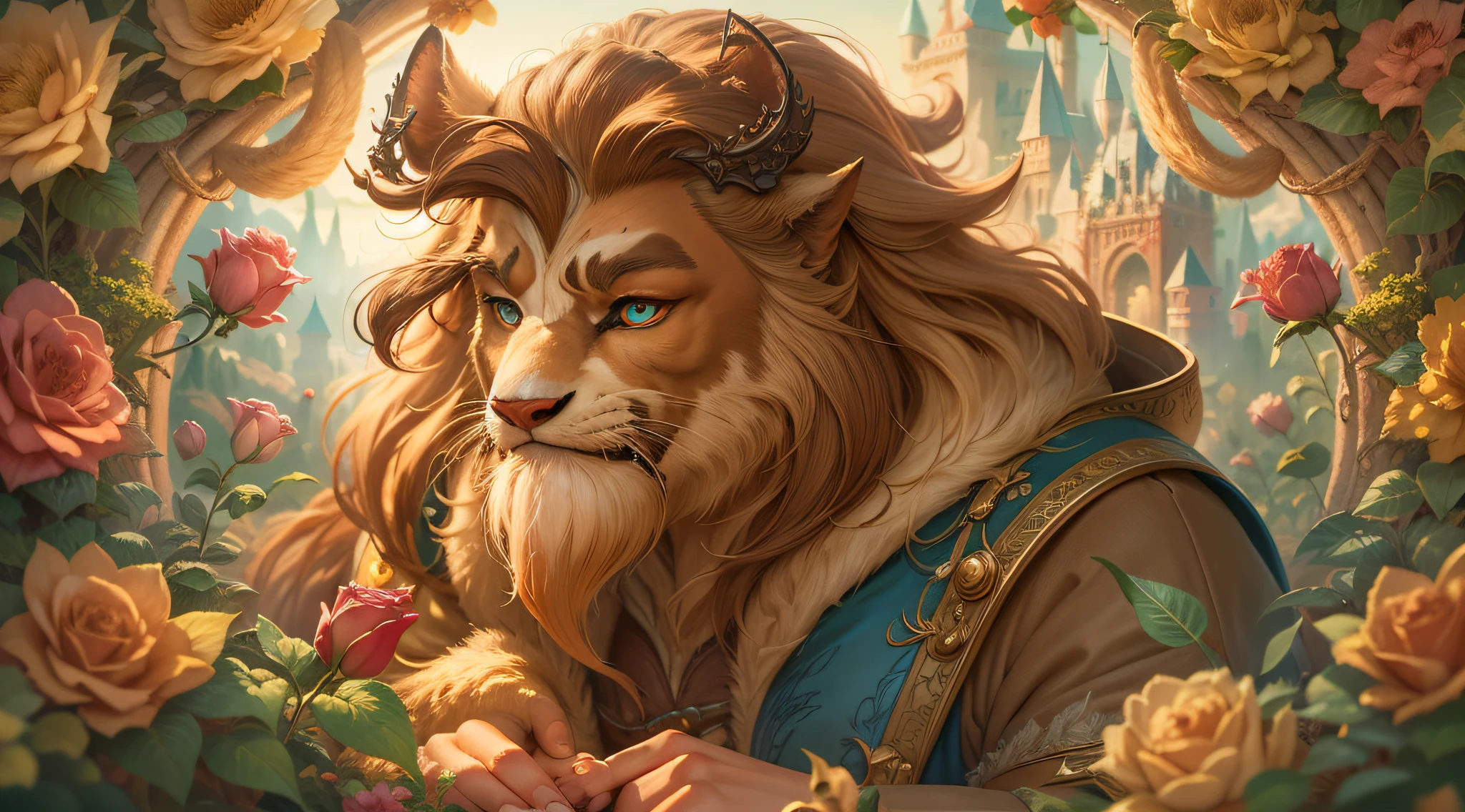 hand painted style,Works of masters,best detail,4k,Beauty and the Beast,fairy tales