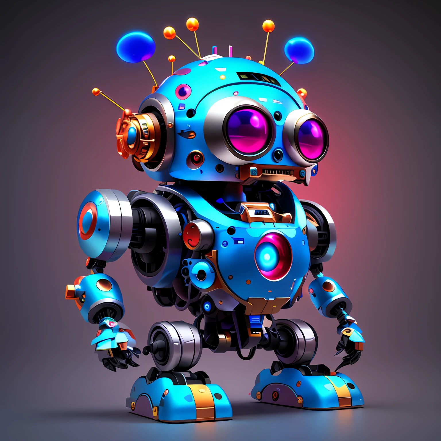 close-up of a robot with a colorful face and a pair of eyes, Cute elaborate epic robot, tintoy characterdesign robot, Beautiful robot character design, cute robot, cute 3 d render, Colorful muscular robot, 3 d render stylized, 3D Baby Robot, 3d rendered digital art, rolands zilvinskis 3d render art