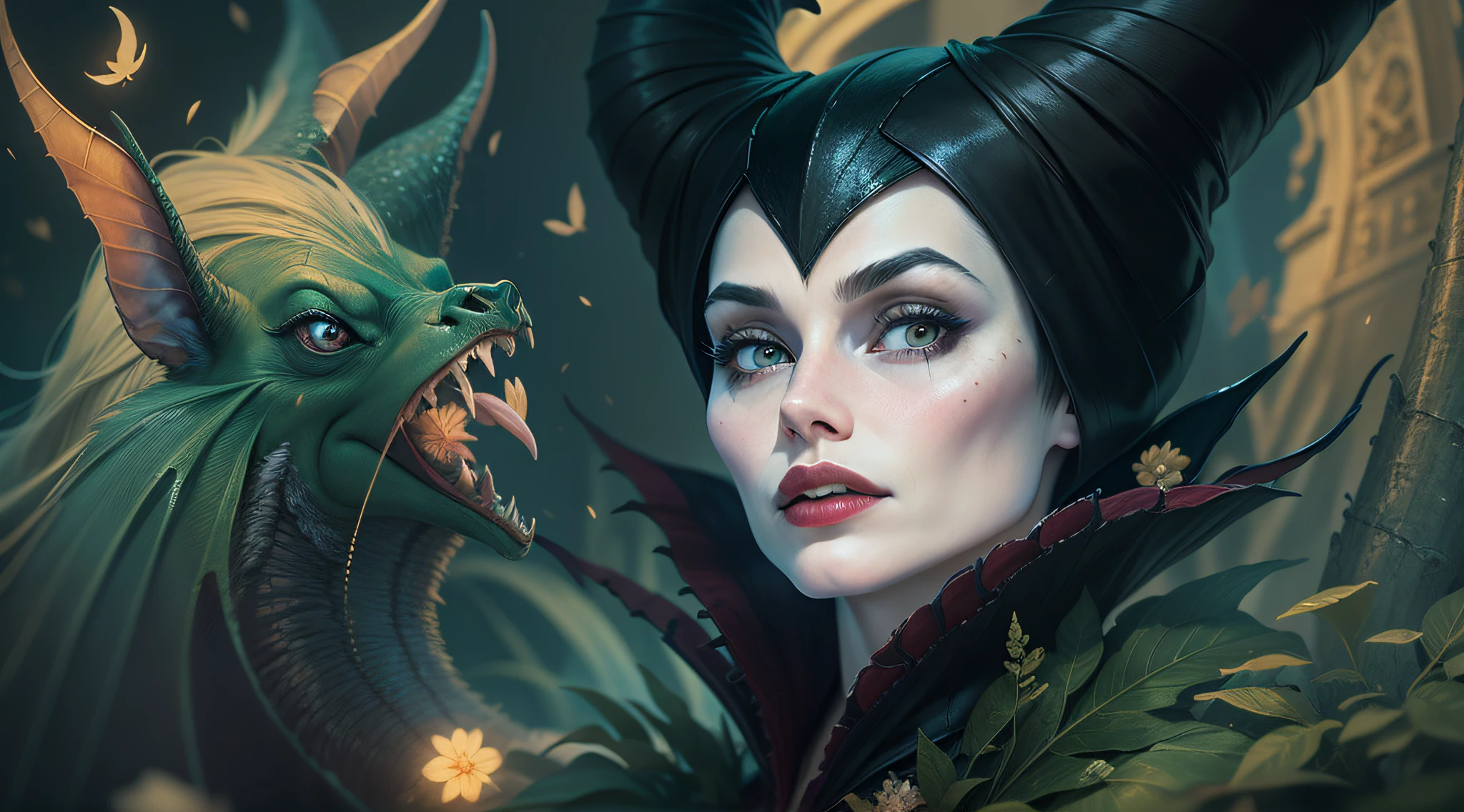 hand painted style，Works of masters，best detail，4k，Maleficent，fairy tales