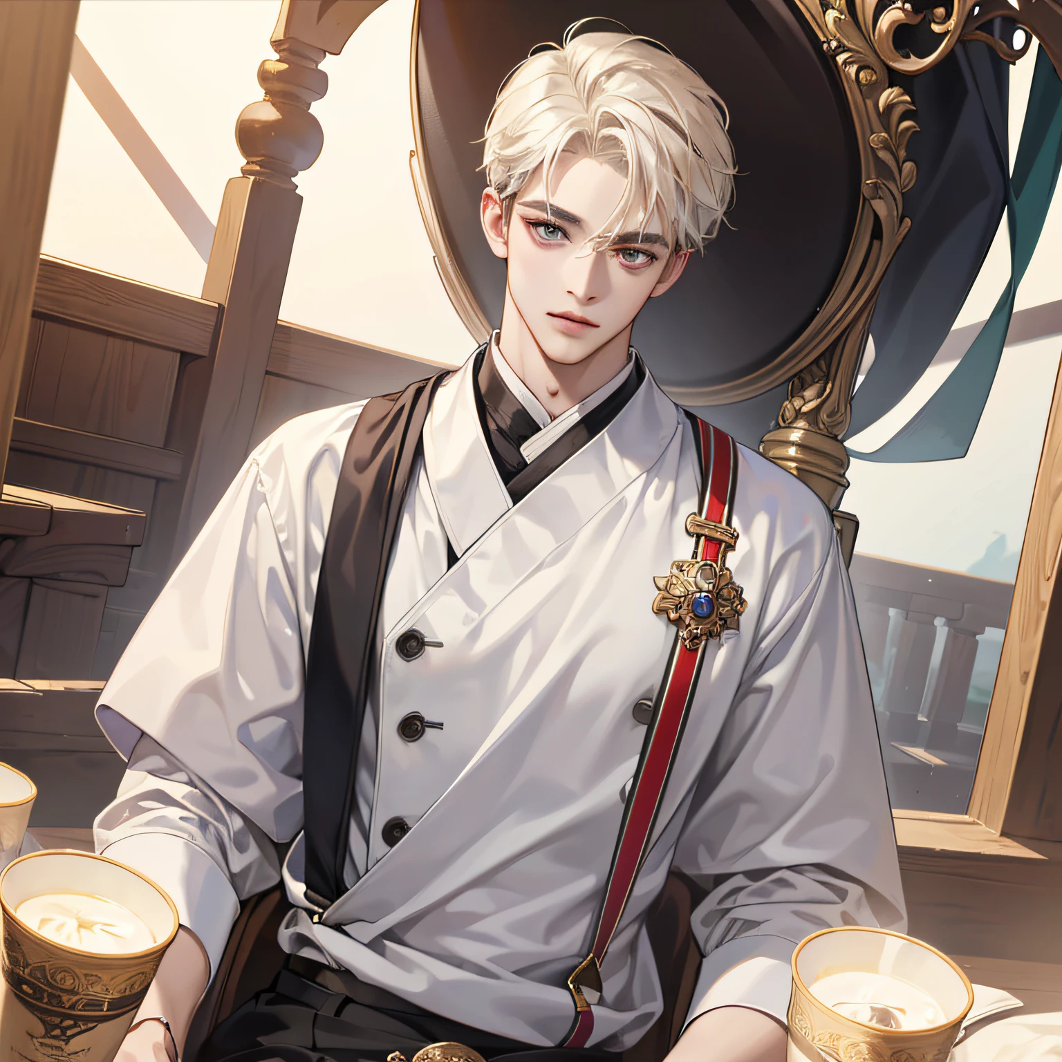 (in 8K、top-quality、​masterpiece:1.2)、1 boy、Thin macho、beautidful eyes、good-looking、The upper part of the body --auto
