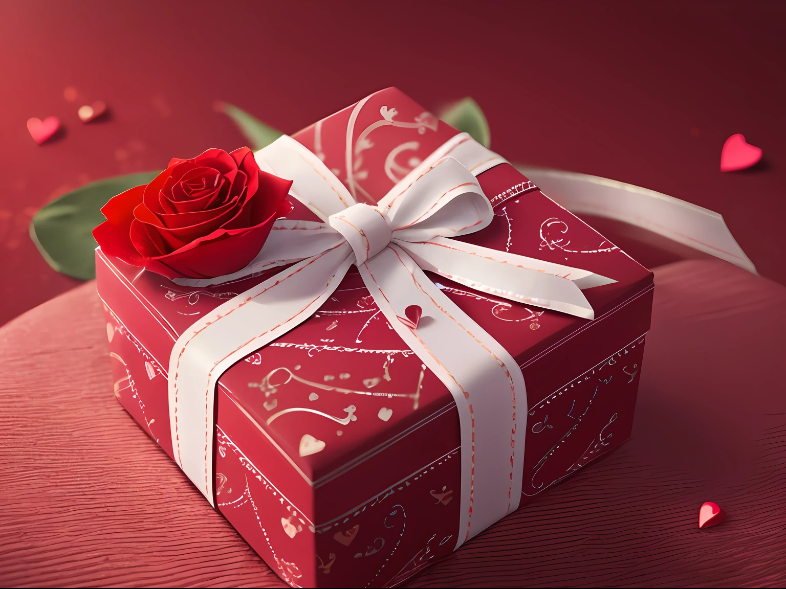 Valentine's Day poster，Gift box ribbon，romantic atmoshere，Real shooting，High-quality photo，Still life shooting，romantic atmoshere，poster for，E-commerce，8K high quality
