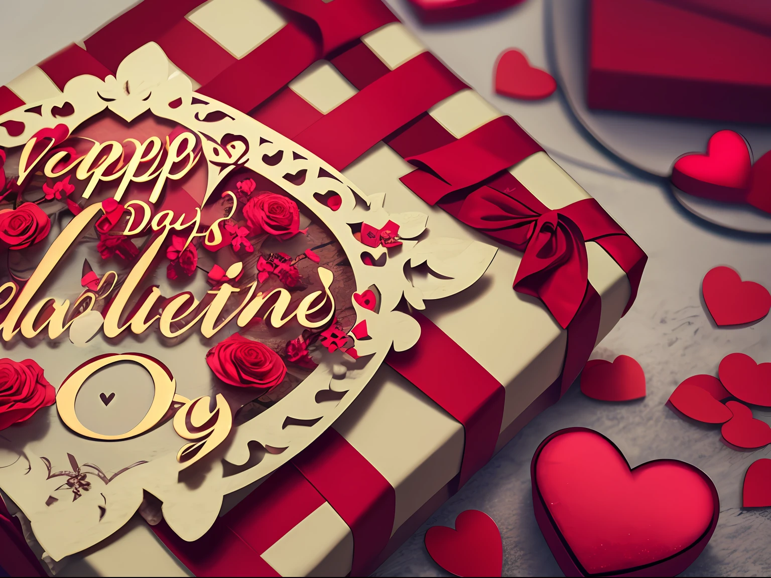 Valentine's Day poster,Gift box ribbon,romantic atmoshere,Real shooting,High-quality photo,Still life shooting,romantic atmoshere,poster for,E-commerce,8K high quality