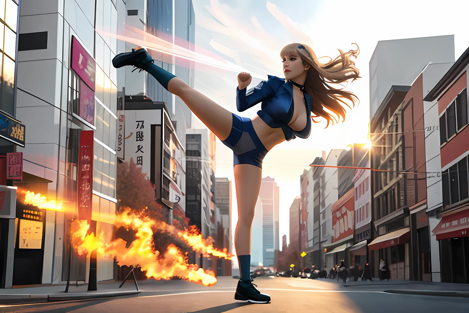 Woman in transparent underwear, confident action pose, Independent Kiyoki, High kick, heroic kicking pose, full body action pose,high-definition picture quality,Woman avatar for fashion photography, rendering by octane, HDR, Dolby Vision, (Complicated details, ultra - detailed:1.2), (Natural skin texture, ultra-realistic realism, the soft light:1.2), Short fluffy hair, , Sharp focus, choker necklace, Chinese mythology,, mediuml breasts, Sci-fi headband, looking at viewert, Best quality at best, Perfect body,
