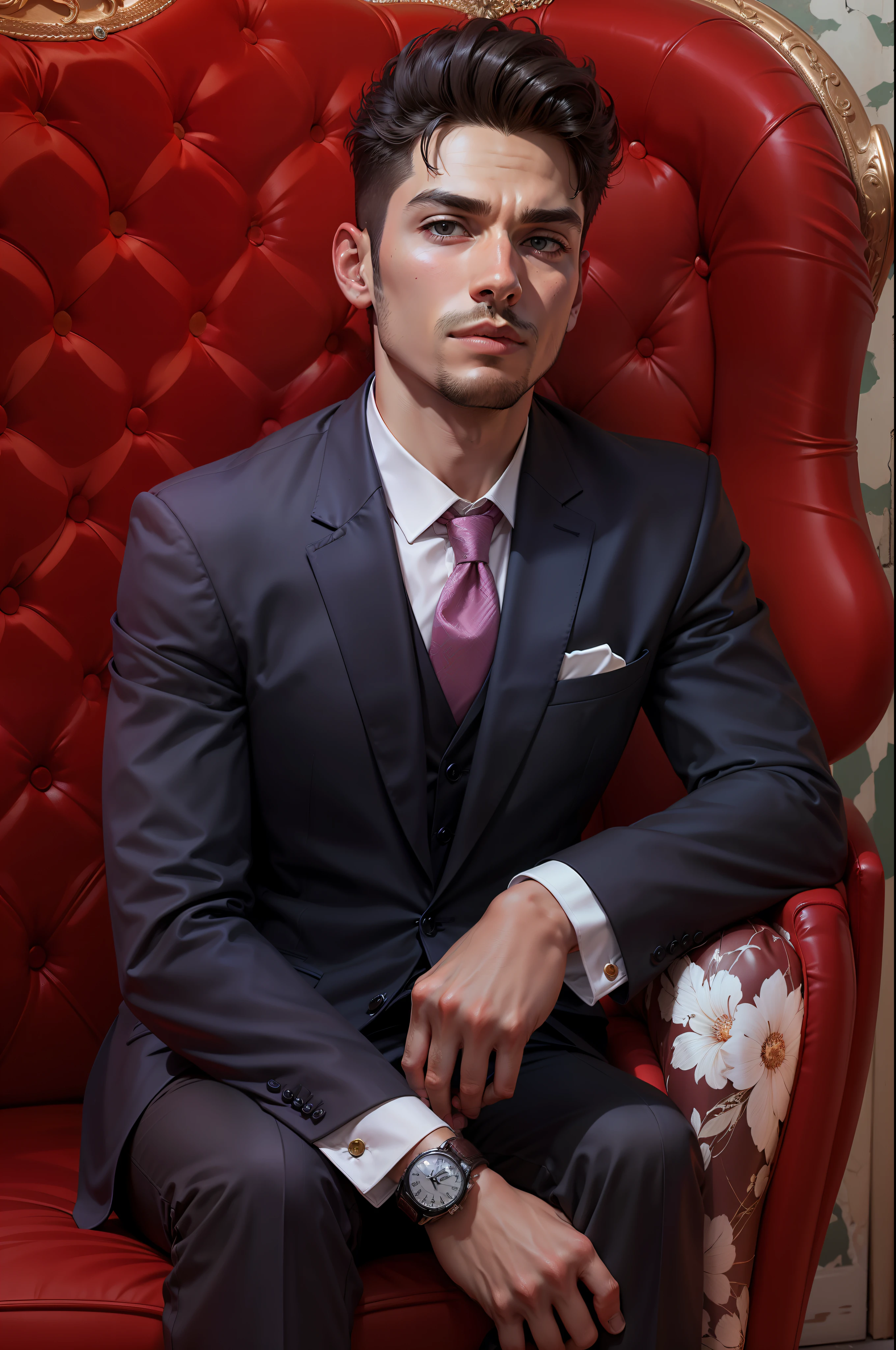 Smart boy, rich accessories, professional suit, good looking, hyperealistic, 8k