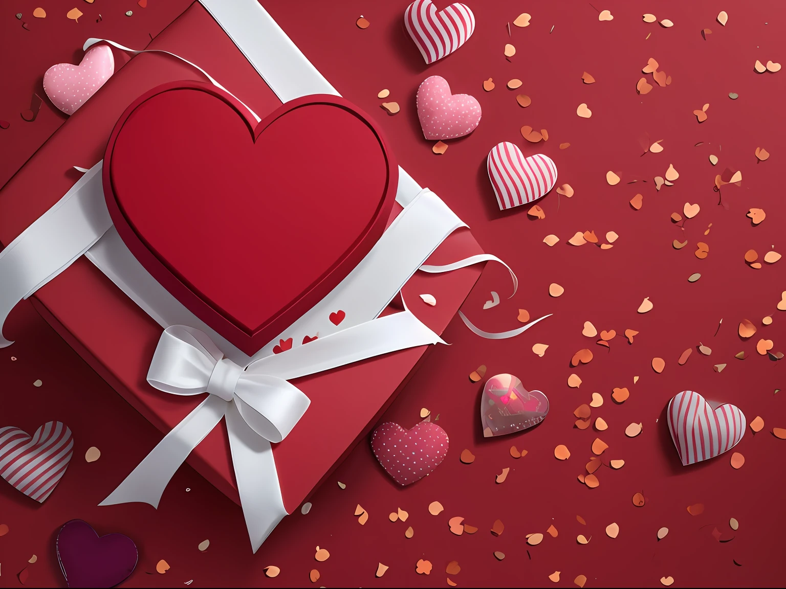 Valentine's Day poster,Gift box ribbon,romantic atmoshere,Real shooting,high-quality photo,Still life shooting,romantic atmoshere,poster for,E-commerce,8K high quality