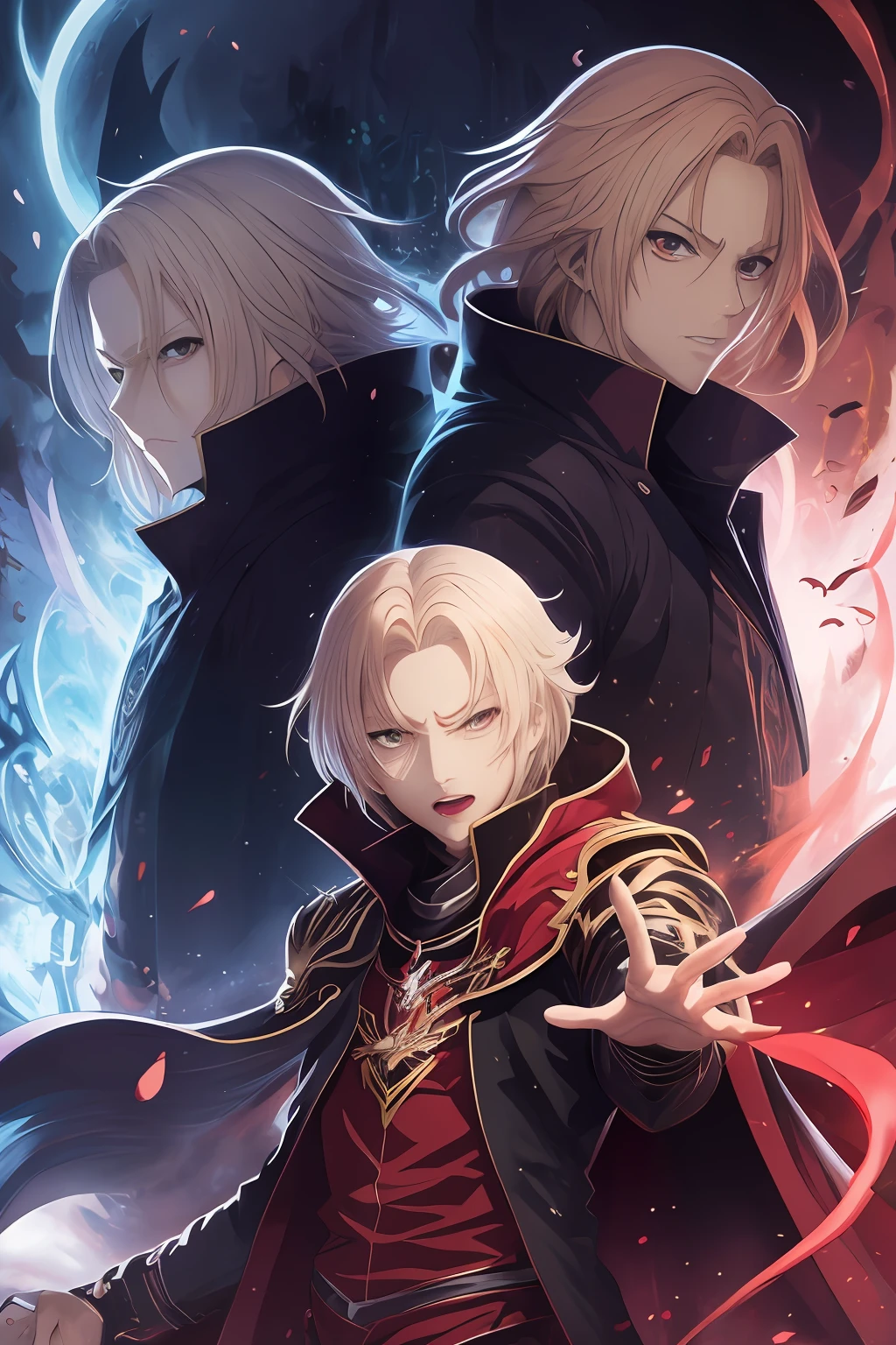 um par de personagens de anime com cabelos brancos e olhos vermelhos, Alucard, Deus masculino bonito da morte, rsrs, filho de sparda, badass anime 8 k, arte oficial altamente detalhada, arte chave detalhada do anime, arte de anime digital detalhada, Senhor vampiro, anime fantasy illustration, arte de fantasia de anime, anime epic artwork, anime em estilo fantasia, divindade de cabelos brancos