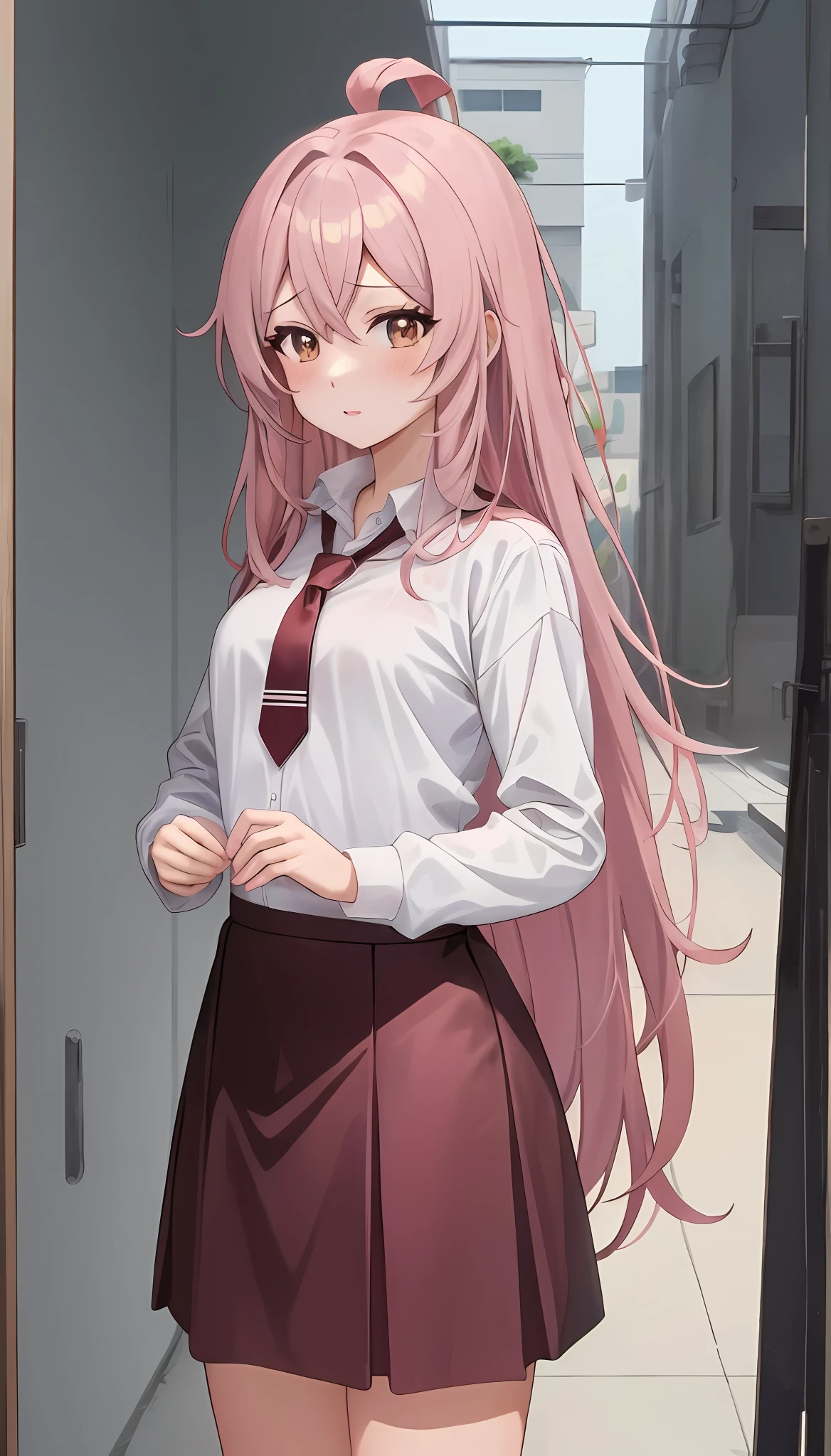 (NSFW:1.3) , Anime girl with pink hair and white shirt and tie, cute girl anime visual, Beautiful anime girls, Anime style 4K, 4K anime wallpaper, (animemanga girl), Anime wallpaper 4K, Anime girl with long hair, Anime wallpaper 4K, Anime art wallpaper 4k,(Superskirt)