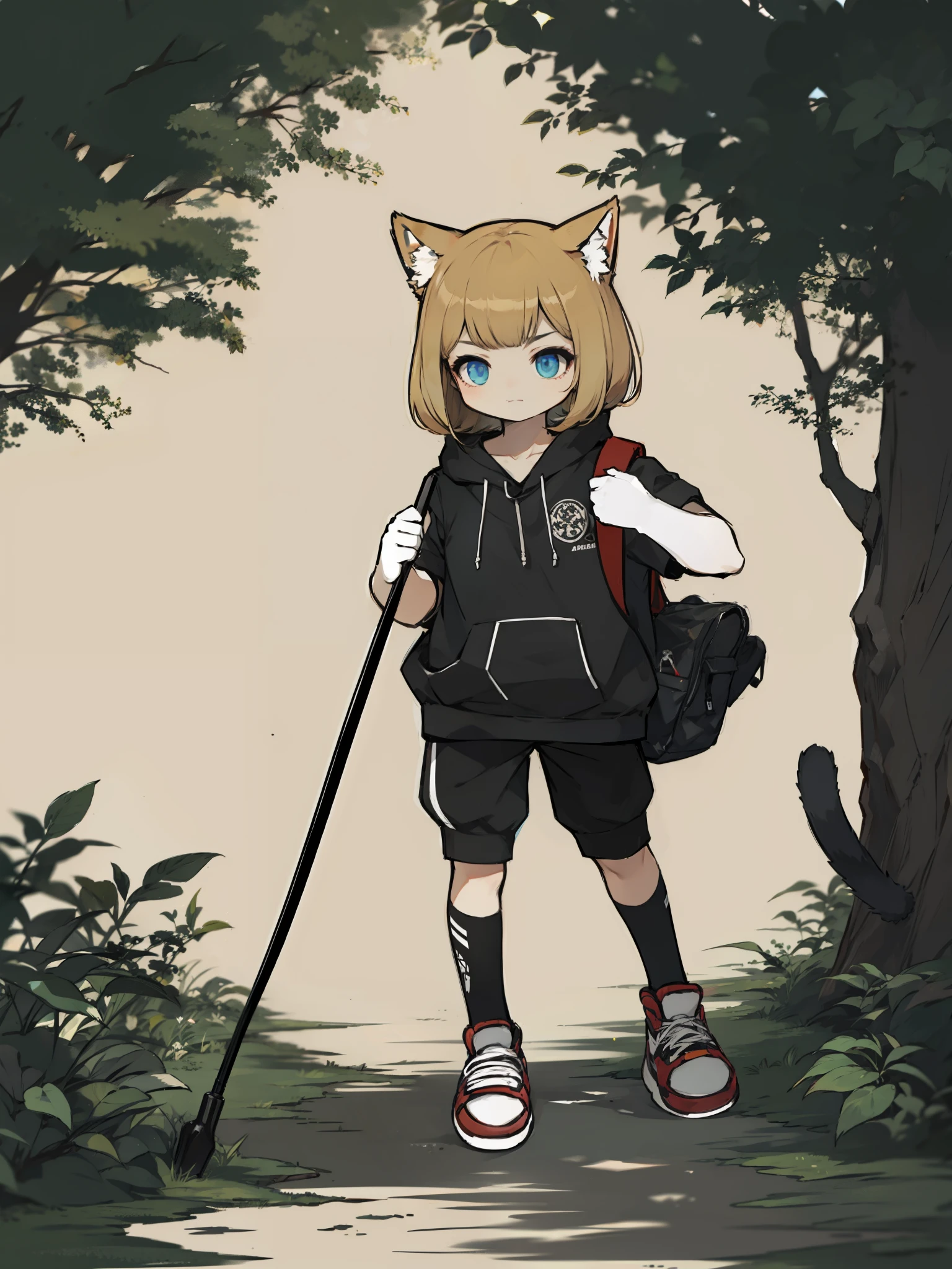 sportwear, stand up, In the woods, dark backgrounds, Cat Girl