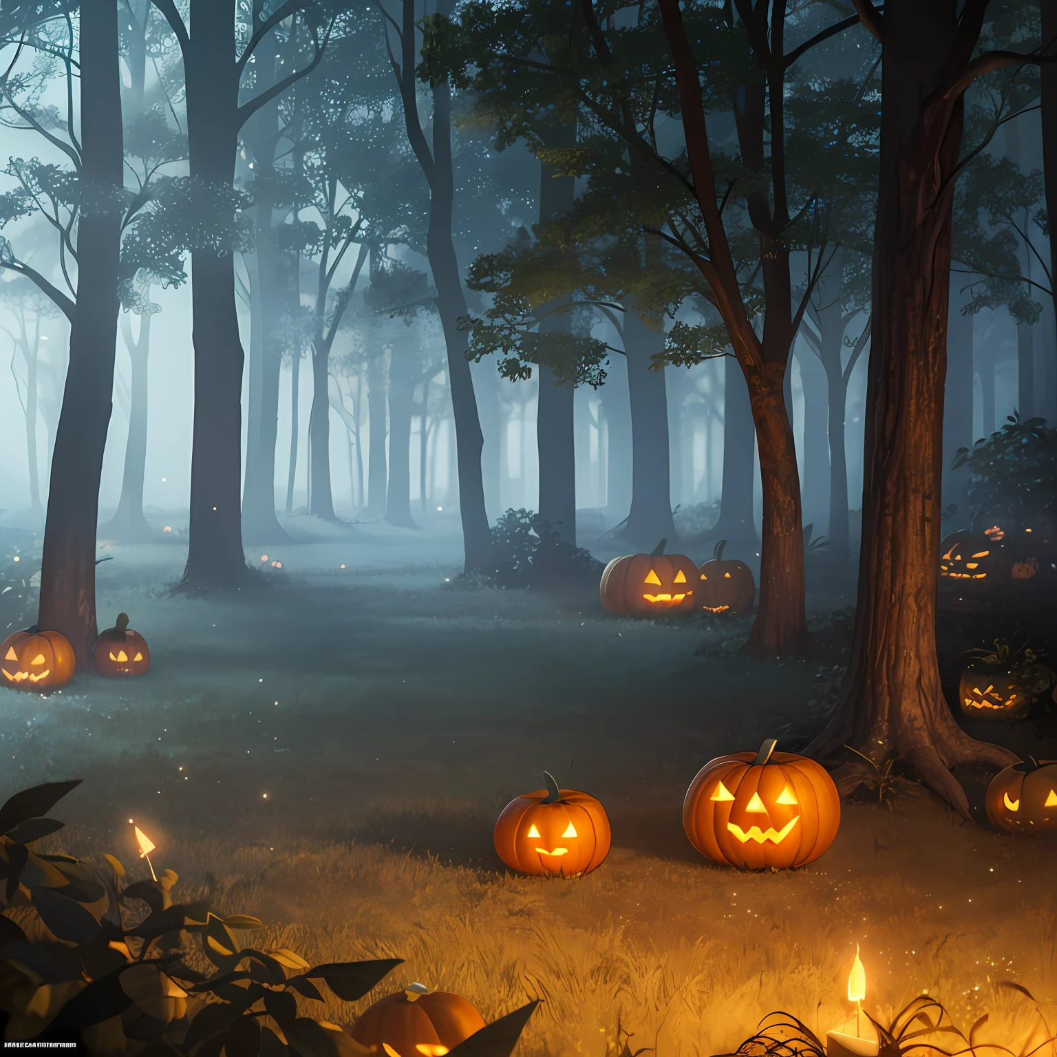 blur backgroun，halloween scene，blur backgroun，No characters appear，darkly，fanciful，A forest full of plants，infinite details，C4D，Add interesting details，unreal-engine，4K,