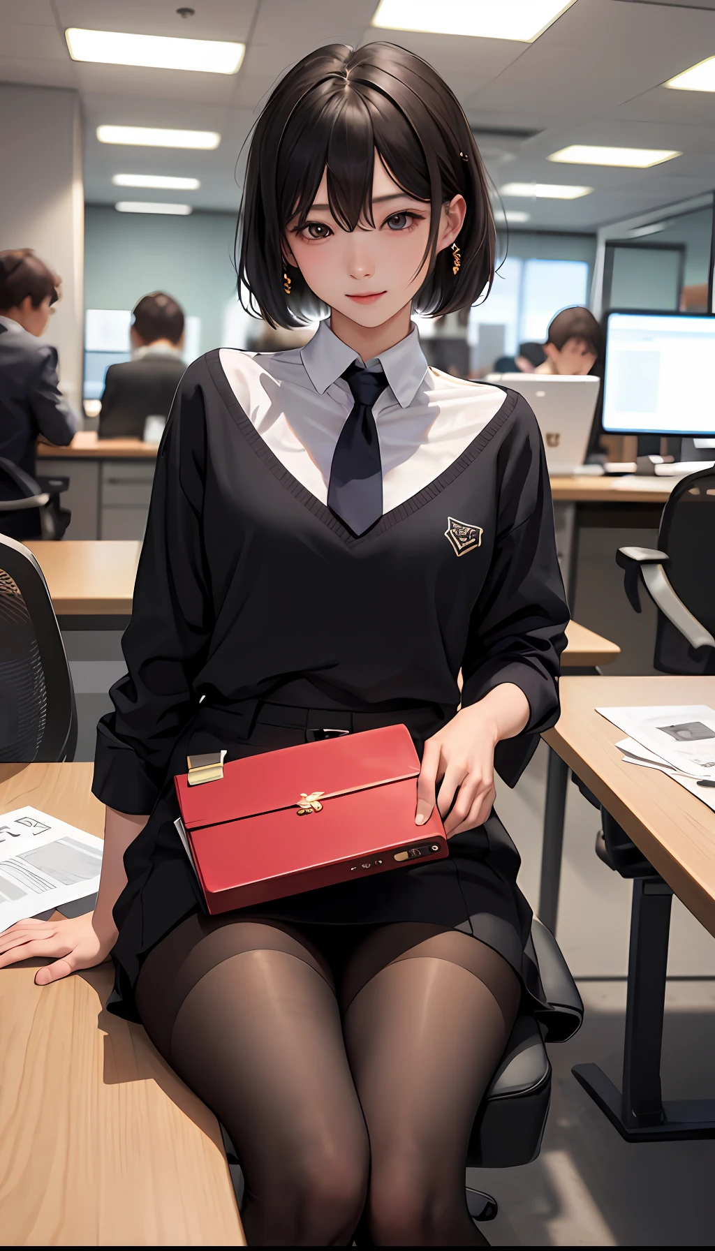 (best qualtiy,tmasterpiece:1.2),hyper-detailing,超高分辨率,
1girll,Tamaki office clothes,Hosiery,full bodyesbian