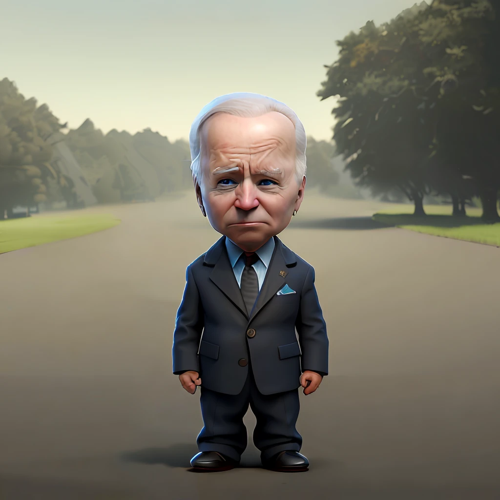 cbzbb , joe biden ,charachter ,cute, little,  beautiful, devian art, trending artstation, digital art, detailed, cute, realistic, humanoide, character, tiny,cinematic sho ,cinematic lights,joe biden,looks disgust, white house in background