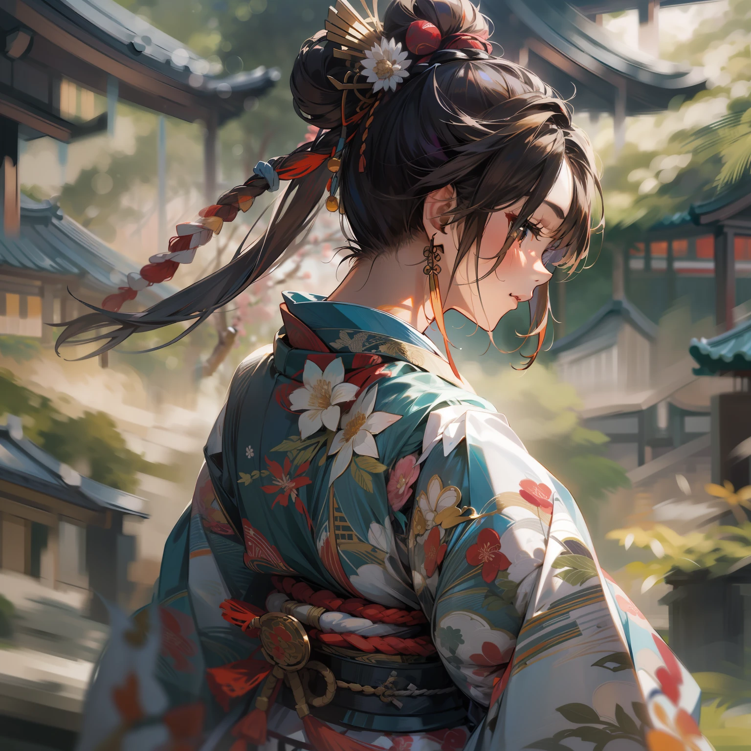 It depicts a lightly dressed female samurai in an aggressive pose。

realisitic、glistning skin、Dynamic lighting、1 Female Samurai、hight resolution、Crisp focus、depth of fields、夏天、colourfull、Attention to detail、独奏、ultra-detailliert、illustratio、Japanese dress、lightly dressed、aggressive、lo fashion、Gazing at the viewer、Beautiful fece、Intricate details、back lighting、Radiant hair、Japanese style ponytail、Novel poses

In the garden bathed in summer sunlight、A lightly dressed female samurai in Japanese clothes is in an aggressive pose。She is dressed in a beautiful kimono、I hold my sword with brave spirit.。

Her kimono is made of thin fabric and cool.、The luxurious pattern accentuates the beauty.。Japanese style ponytail swaying in the wind、It enhances her strength.。

A Japanese-style garden spreads out in the background.、Traditional elements blend with modern approaches。The aggressive pose of the female samurai in Japanese dress、Symbolizes tradition and innovation。

Her pose is full of confidence and fighting spirit.、It shows the determination to move forward with an aggressive attitude。Her eyes are sharp、The powerful expression on the viewer's face is impressive.。

This aggressive pose Japanese dress female samurai is、It will make viewers feel courageous and attractive。Her appearance is a fusion of the beauty of Japanese clothing and aggressive poses.、Bridging tradition and modernity、It's a moment to celebrate the strength of women in a new era。