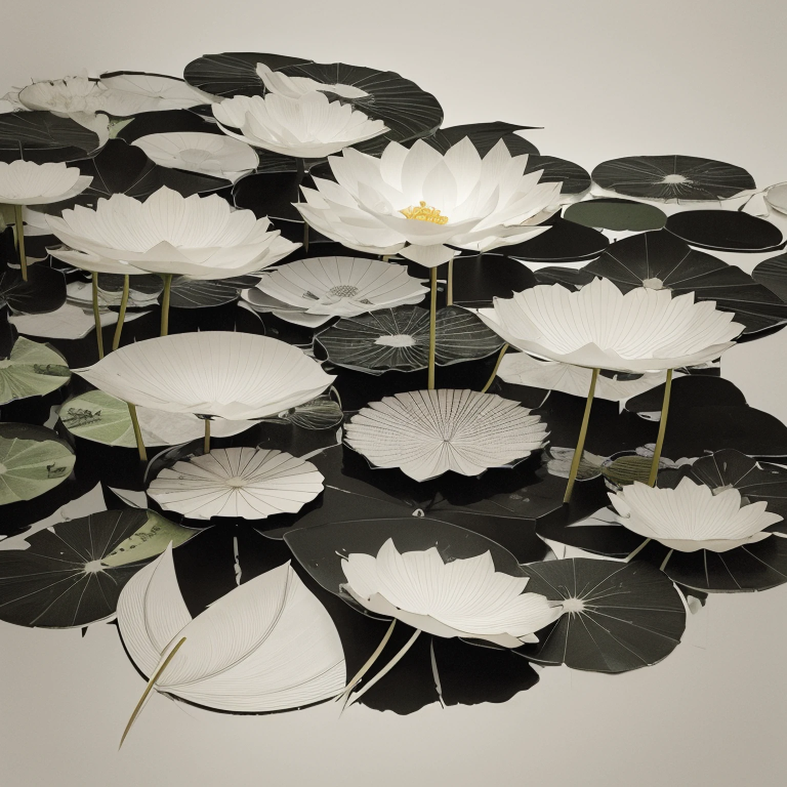 Tradition Chinese Ink Painting，Lotus leaf，lotus flower，Don't be characterized，A lotus，A lotus leaf，tmasterpiece，best qualtiy，offcial art，ultra - detailed，extremely detaile，simplebackground