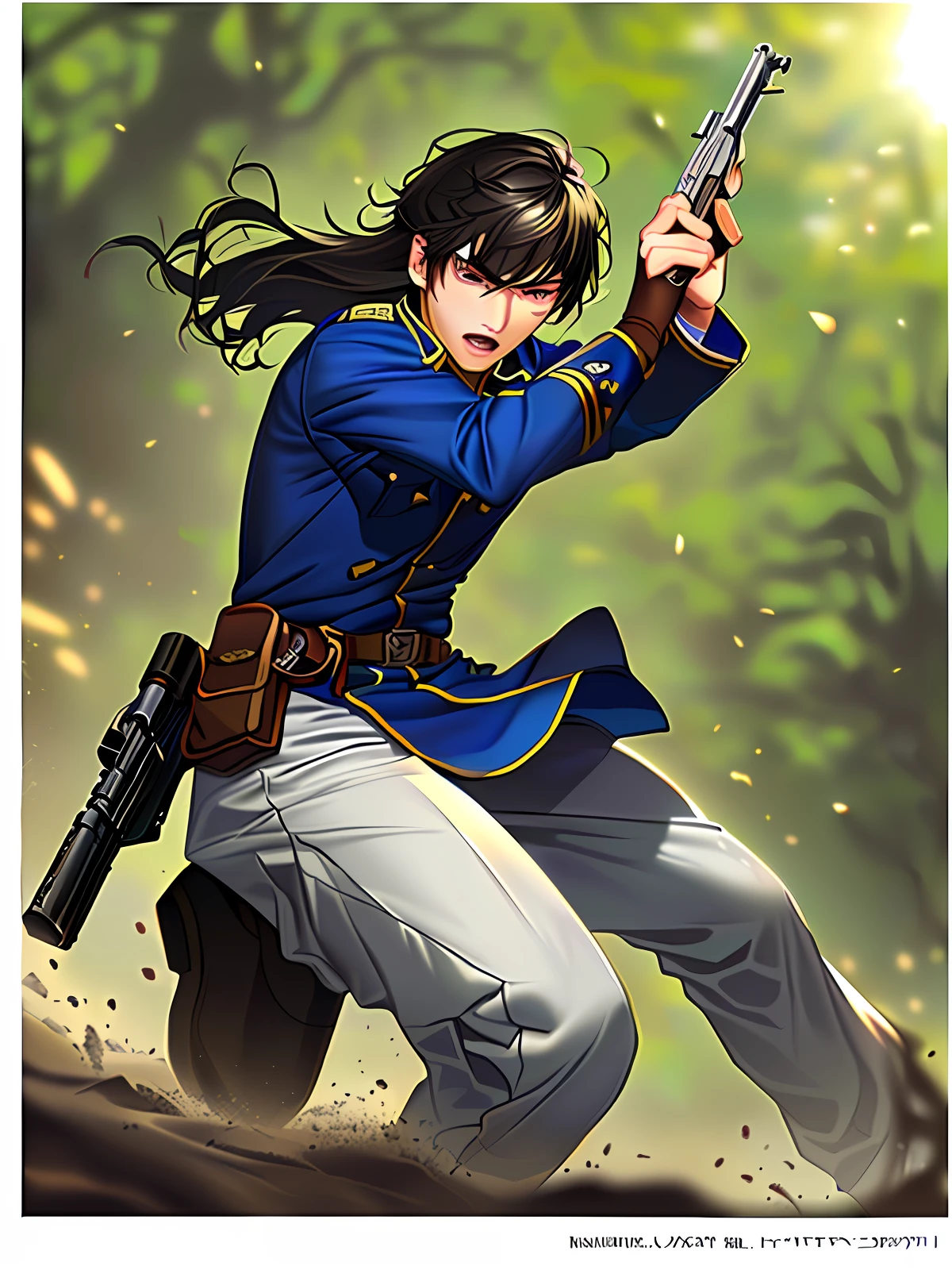 Red Army Long March Quadratic Male Blue Uniform With Gun Wounded Fighting Battlefield