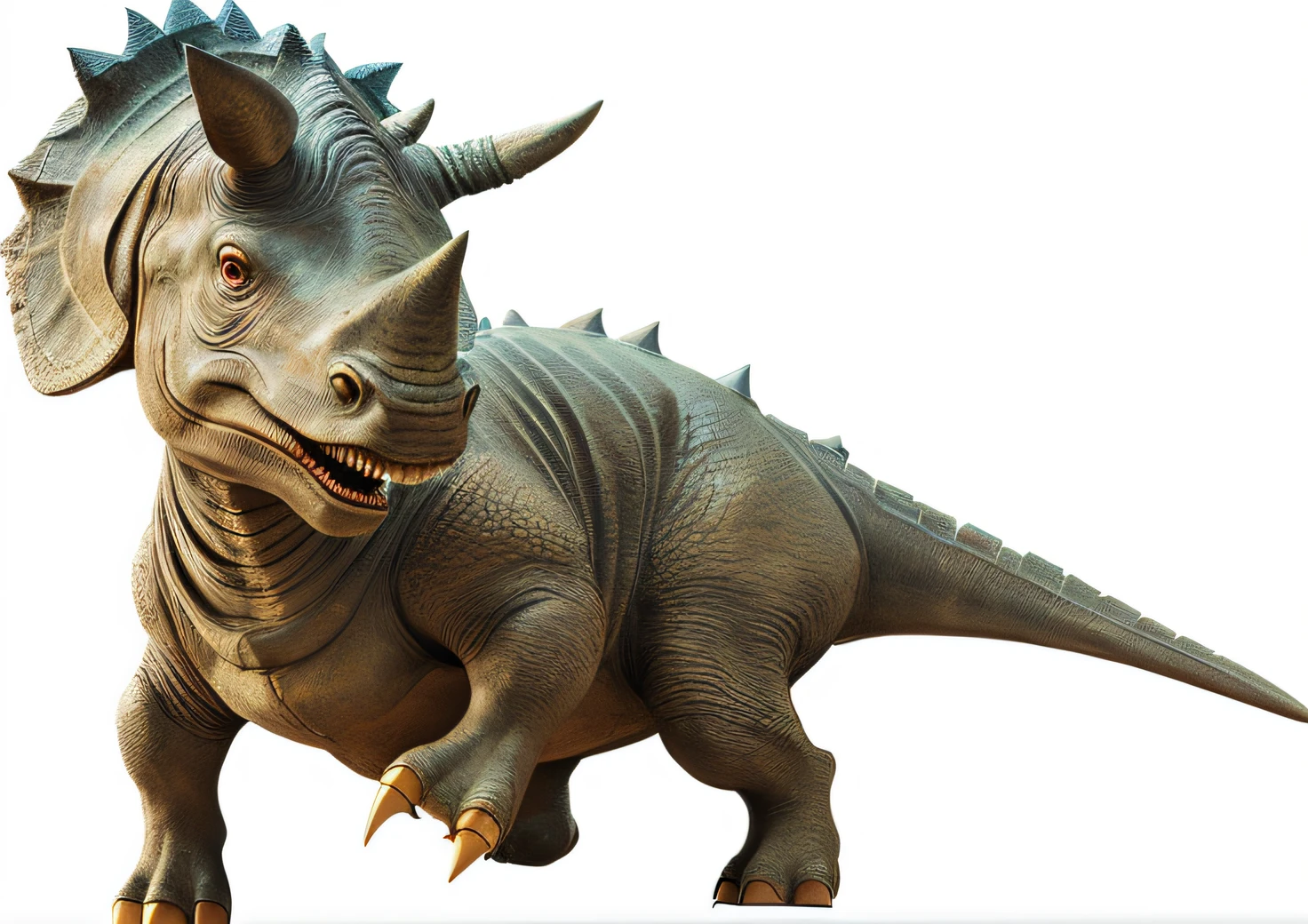 Close up of Triceratops statue on black background, triceratops, Rhino rendering, dinosaurs, trex, rendered in maya and houdini, hyper realisitc, rhino, jurassic image, high quality topical render, tooth wu : : quixel megascans, author:Harold von Schmidt, jurassic