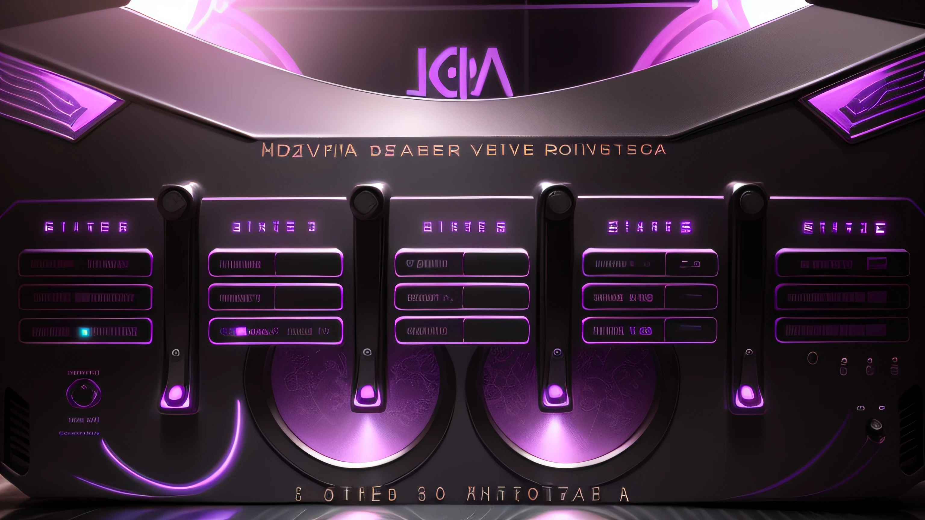 sintetizador vintage madeira moderna hitech, sintetizador preto com detalhes de glassmorphism pinkpurple nova, preto::3.3, Detalhes Pinkpurplee::1.1,