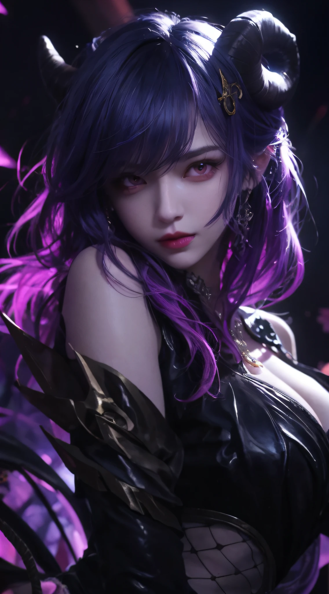 Close up of a woman with purple hair and horns, Extremely detailed Artgerm, IG model | Art germ, Style Artgerm, Artgerm Plat, artgerm detailed, ! Dream art germ, Art germ on ArtStation Pixiv, Art germ. High detail, Artistic germ style, artgerm portrait
