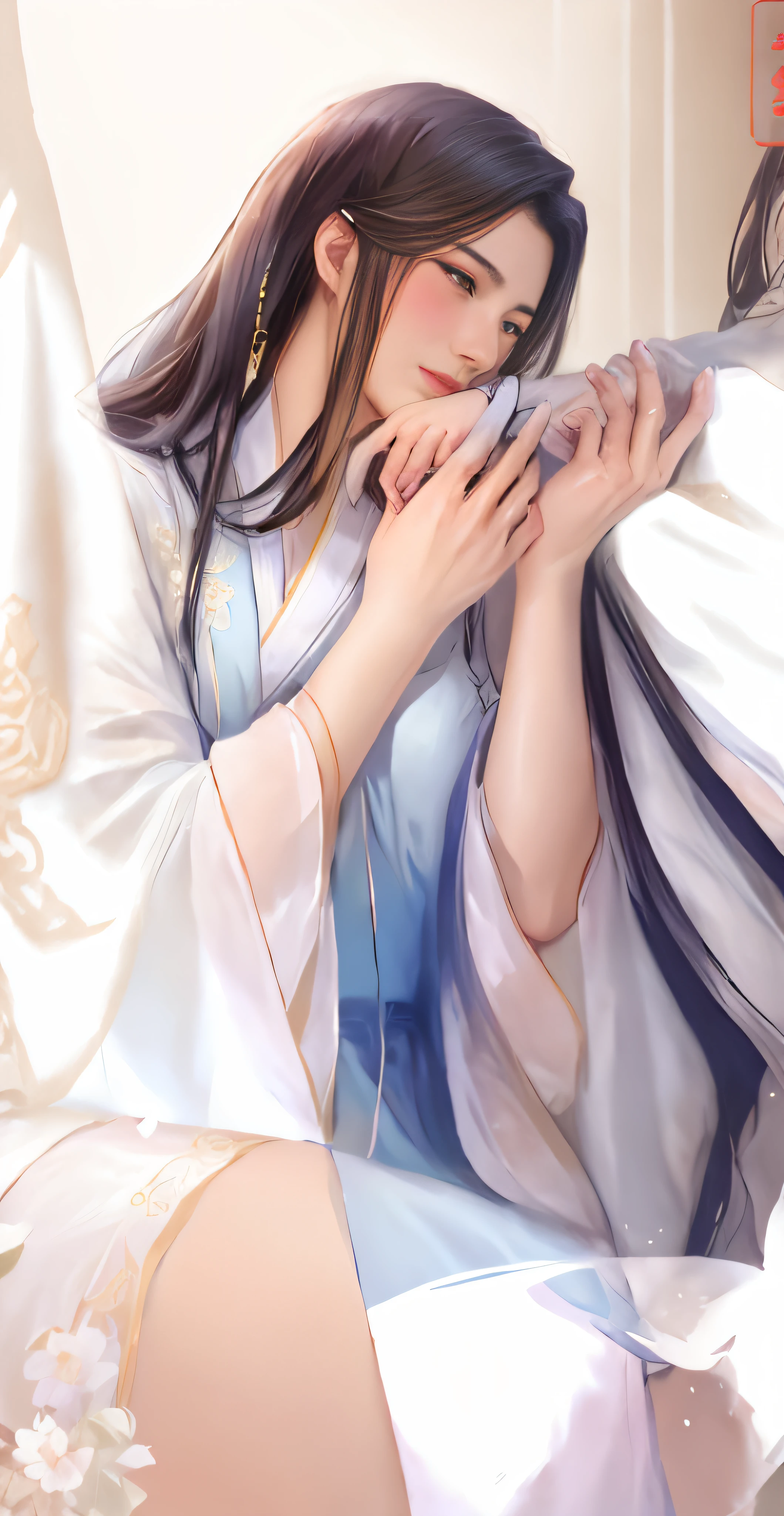 Princess hug, Chinese style, Ancient style, Handsome guys, Beautiful man, Meticulous brushstrokes, Affectionately look at women's masterpieces,Anime couple in traditional costumes,Long hair and blue dress, flowing hair and long robes, in the art style of bowater, Inspired by Seki Dosheng, xianxia fantasy, full-body wuxia, inspired by Ma Yuanyu, Guviz-style artwork, Wuxia, by Yang J, boy girl traditional romance