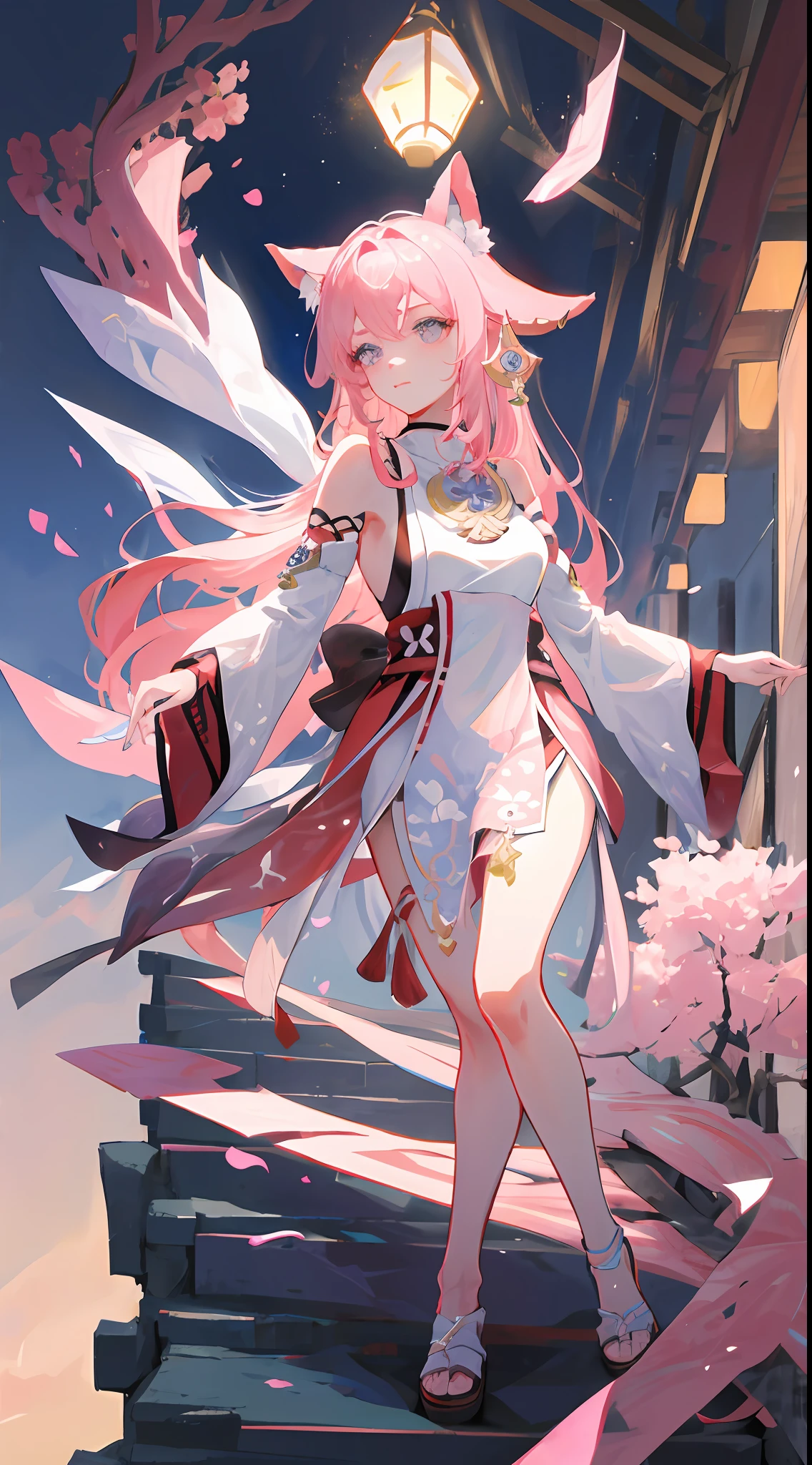 ((realistic illumination,top-quality,8K,tmasterpiece:1.3)),(Yae Miko,Genshin painting style,A pink-haired,the cherry trees,Mature woman)Clear focus:1.2,1womanl,Perfect beauty:1.4,Yushuxin,Elaborate Eyes,Pink fox pet,1girll,shift dresses,独奏,jewely,long whitr hair,耳Nipple Ring,Bow knot,busty figure,mediuml breasts,Pink dress,naturey,exteriors,exposed bare shoulders,long skirt,Hair Bow,Pink bow,No shoulder strap,standing on your feet,choker necklace,tilt of the head,straplessdress,Lace sleeves,Close-up woman posing for photo in pink dress,Beautiful virgin,uma linda princesa,cute elegant pose,Wearing a pink dress,beautiful fantasy maiden,Anime princess,beautiful and seductive anime woman,Beautiful Asian Girls,attractive anime girls,elegant glamourous cosplay,Luxurious princess dress