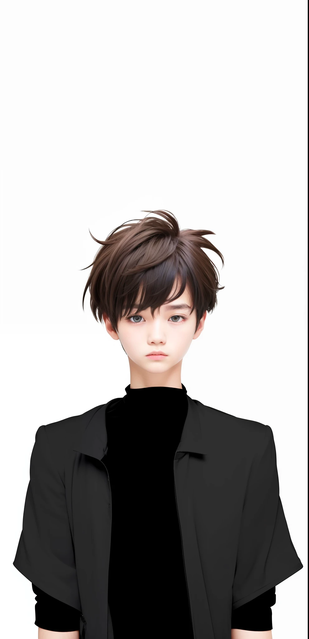 1boy, black jacket, black shirt, brown hair, dark blue eyes, realistic, ultra detail, baby face