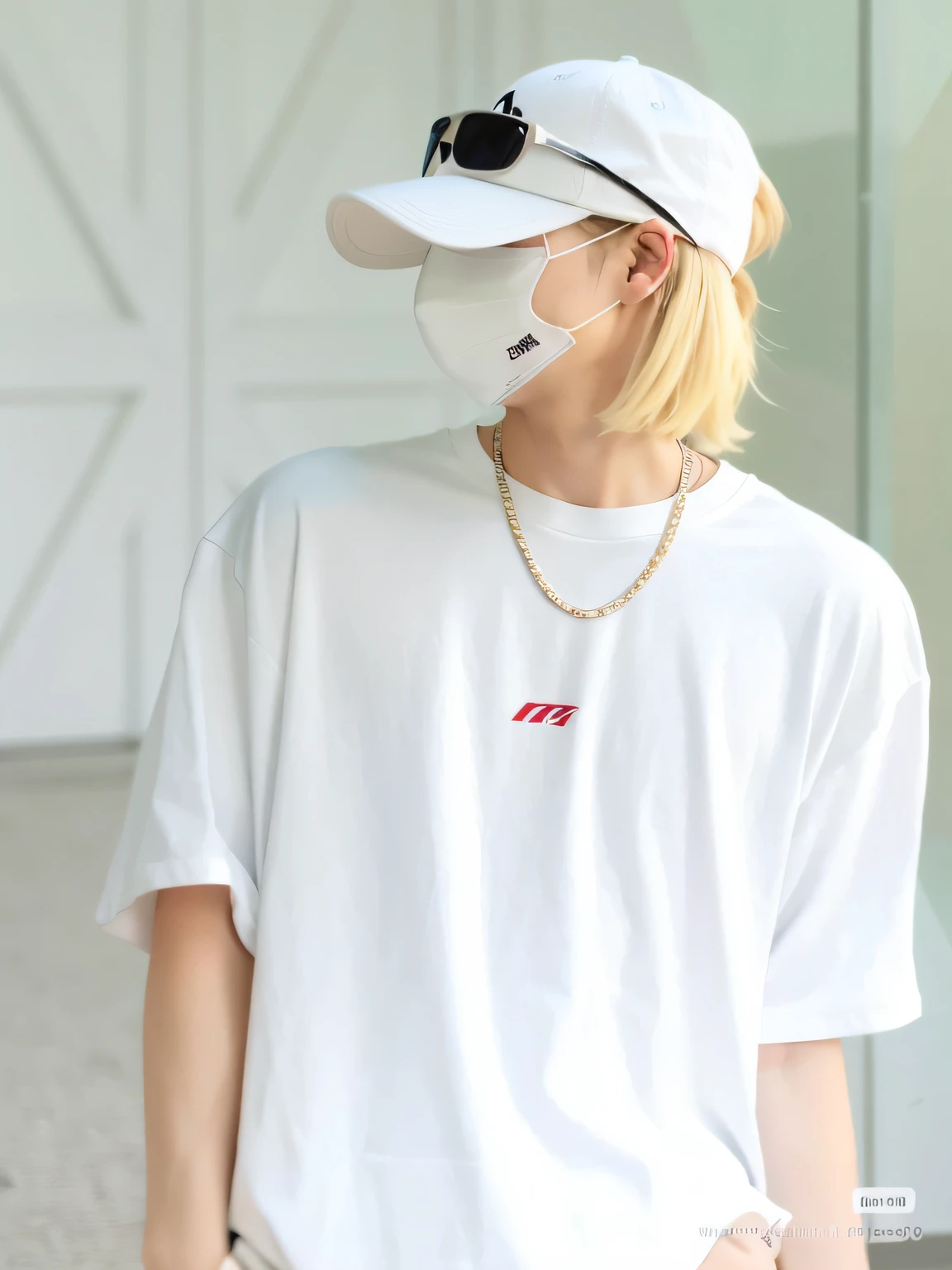 Alafard man in white T-shirt and white hat, off - white style, trending on r/Street attire, wearing off - white style, She is seen wearing streetwear pieces, uniform off - white sky, japanese streetwear, wearing a fisher 🧥, off - white collection, whitet-shirt, t-top, wearing japanese techwear, streetwear fashion