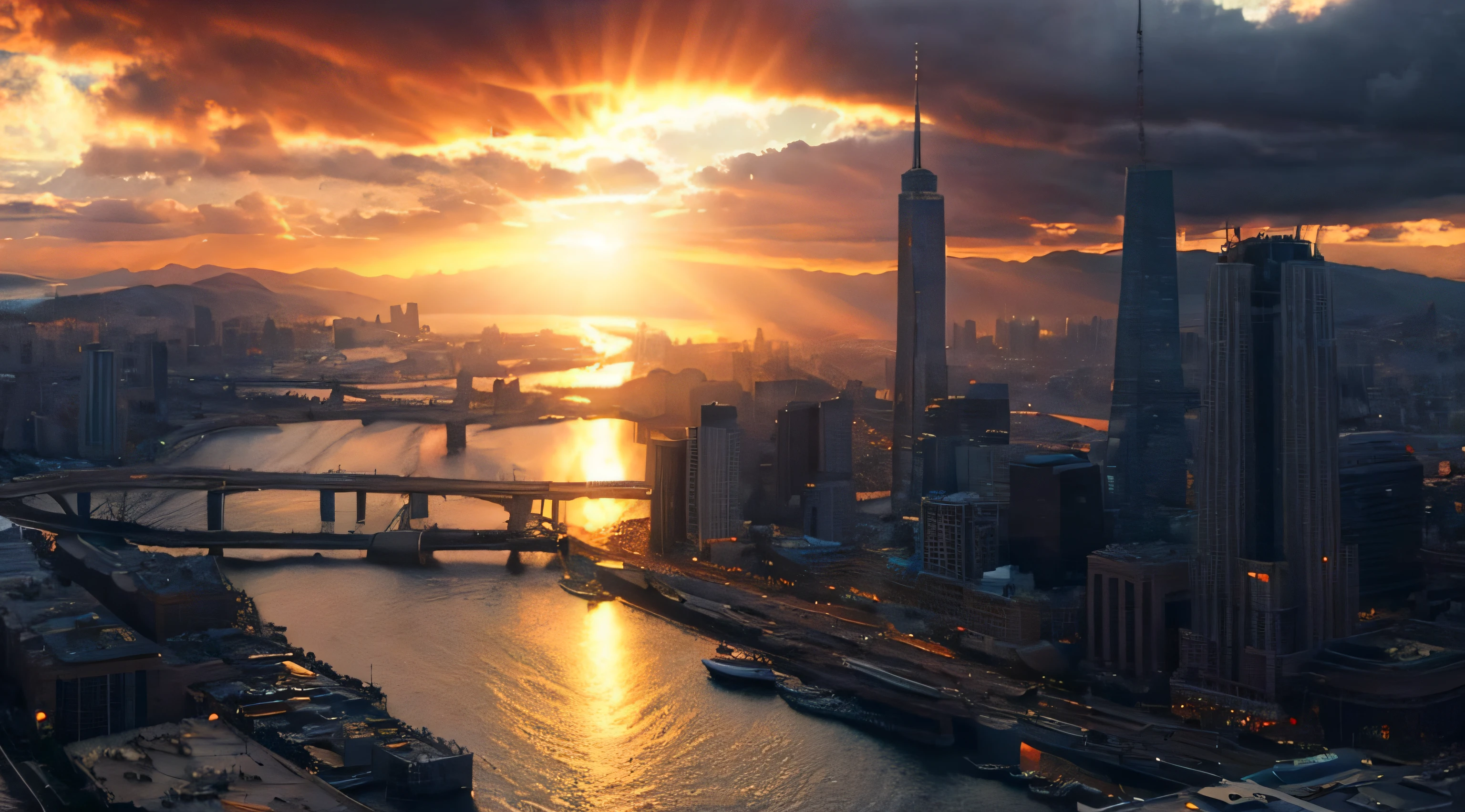 Armageddon、The end of the world、The city perishes、Rays from Heaven、Great disaster、8K、Raw photography、top-quality、masterpiece:1.5、ultra-lightweighthigh-resolution、Photorealsitic:1.5、ciinematic light、soft volumetric lighting:1.5、realisitic、Photorealsitic:1、Detailed skin、profetional lighting、a picture、foco nítido、detaileds、profetional lighting、photon maping、detailed and intricate environment、ighly detailed、top-quality、Artistic photography、photorrealistic concept art、soft natural volumetric cinematic perfect light、Midjourney、Detailed hand、