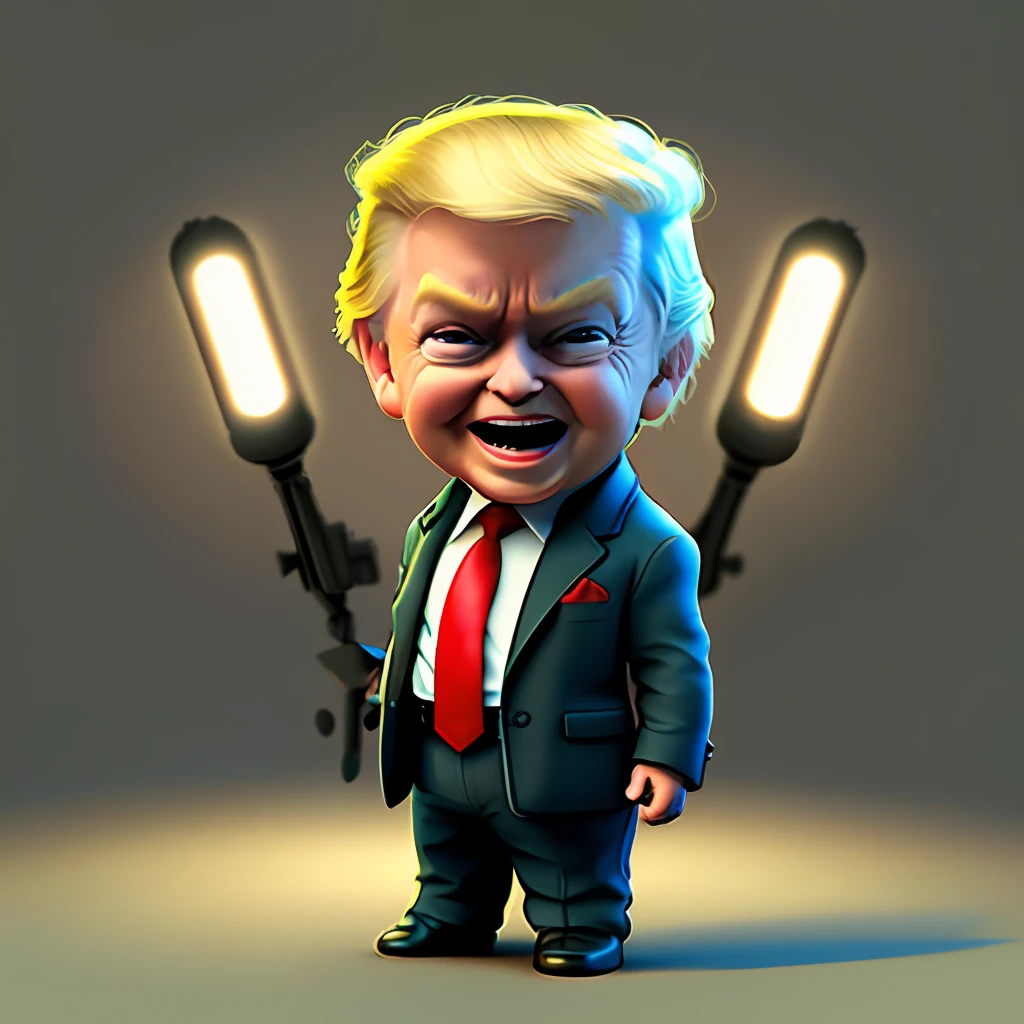cbzbb , donald Trump ,charachter ,cute, little, beautiful, devian art, trending artstation, digital art, detailed, cute, realistic, humanoide, character, tiny,cinematic sho ,cinematic lights, Donald Trump,looks happy, garden in background