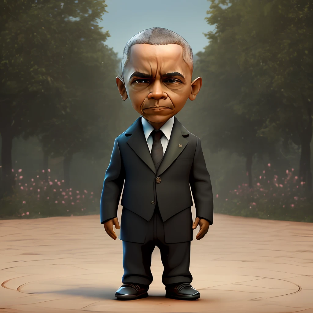 cbzbb , Barack Obama ,charachter ,cute, little,  beautiful, devian art, trending artstation, digital art, detailed, cute, realistic, humanoide, character, tiny,cinematic sho ,cinematic lights,Barack Obama,looks happy, garden in background