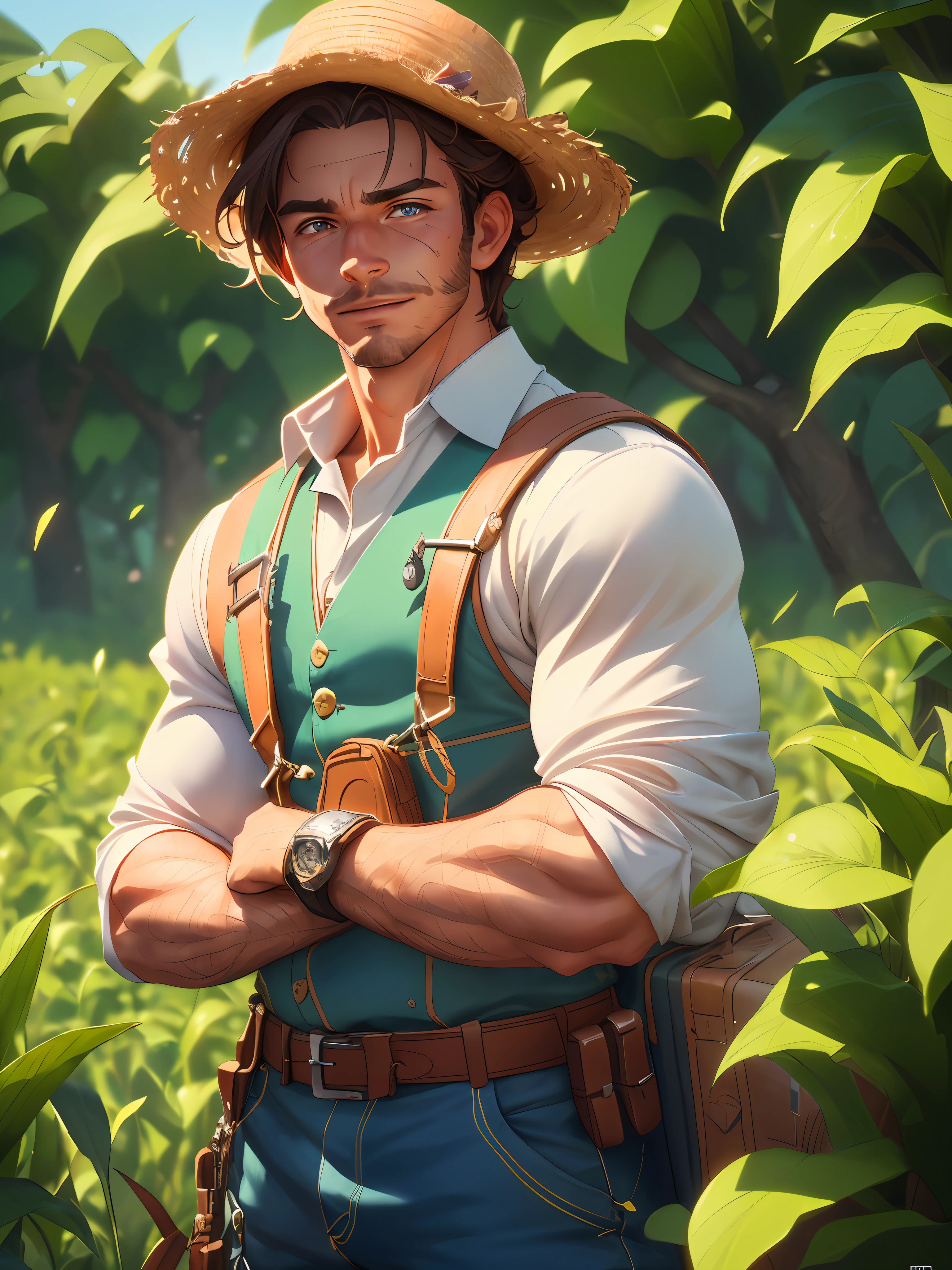 ((Male Farmer in the Field)), No Background, Stylization, 3D Rendering, Octane Rendering, 3D, Smiley, Pose, Disney-Pixar, White Background, Animation Masterpiece, Best Quality, ((Photorealistic: 1.4)) Masterpiece, Illustration, Very delicate and beautiful, Highly detailed CG, 8k wallpaper, amazing, fine details, Highly detailed CG Unity 8k wallpaper, huge file size, super detail, ultra high resolution, high resolution, highly detailed, (((highly detailed male eyes and face)), beautiful detailed male eyes, highly detailed face, perfect lighting, face light, natural colors-AR 1:1