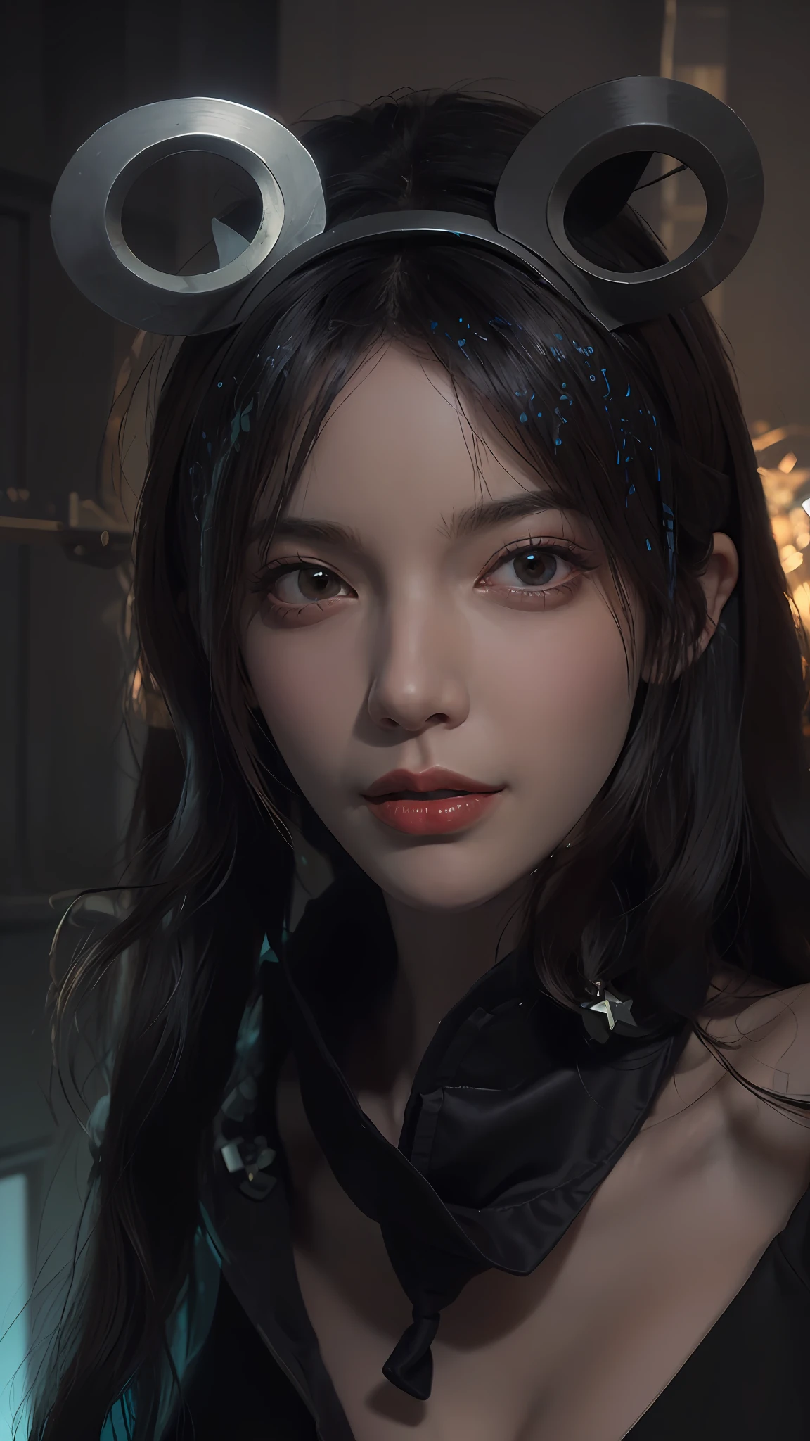 Hyperrealist portrait of female by david hockney and alphonse mucha,fantasy art, photo realistic, dynamic lighting, artstation, poster, volumetric lighting, very detailed faces, 4 k, award winning,, 1girl, in the dark, deep shadow, low key,cowboy shot,(official clothing:1.4) ,long hair,white hair,