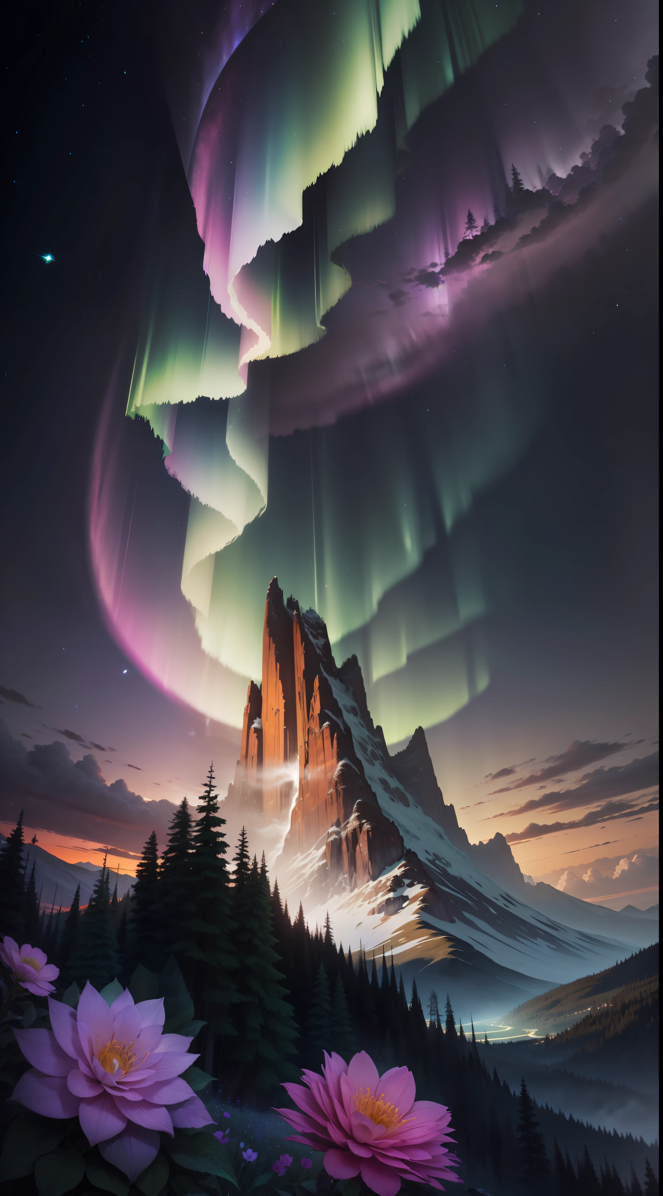 Behold, Auroradia, a realm of unparalleled beauty and magic! In this mythical world, the sky is an ever-changing canvas of dazzling colors, with cascading rainbows weaving through the clouds at all times. Amidst the vibrant flora and fauna, you'll find towering, iridescent trees that sparkle like gemstones, their leaves shimmering in shades of azure, amethyst, and emerald.