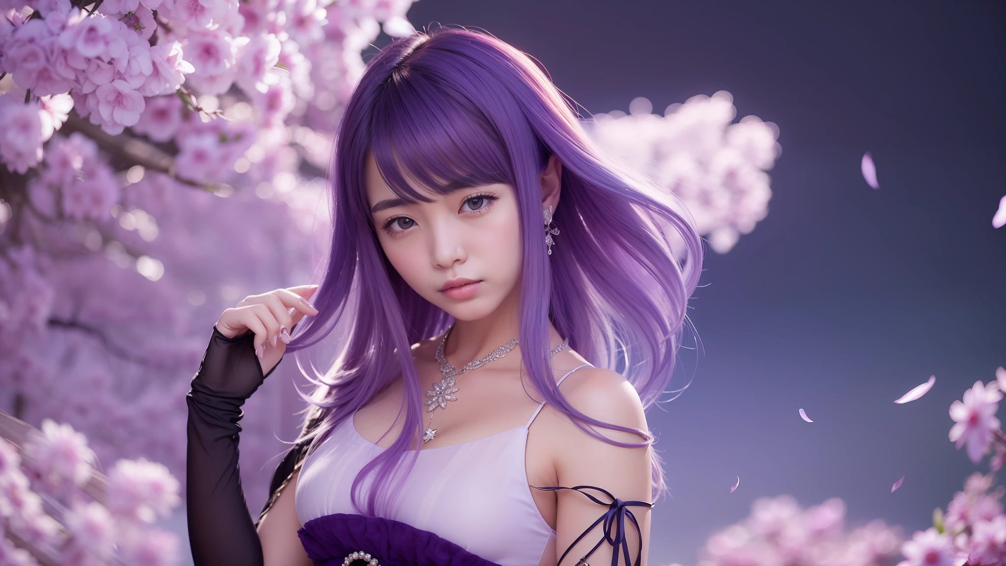 Ultra detail, 1 girl, asia girl, realistic, adult female, purple hair
